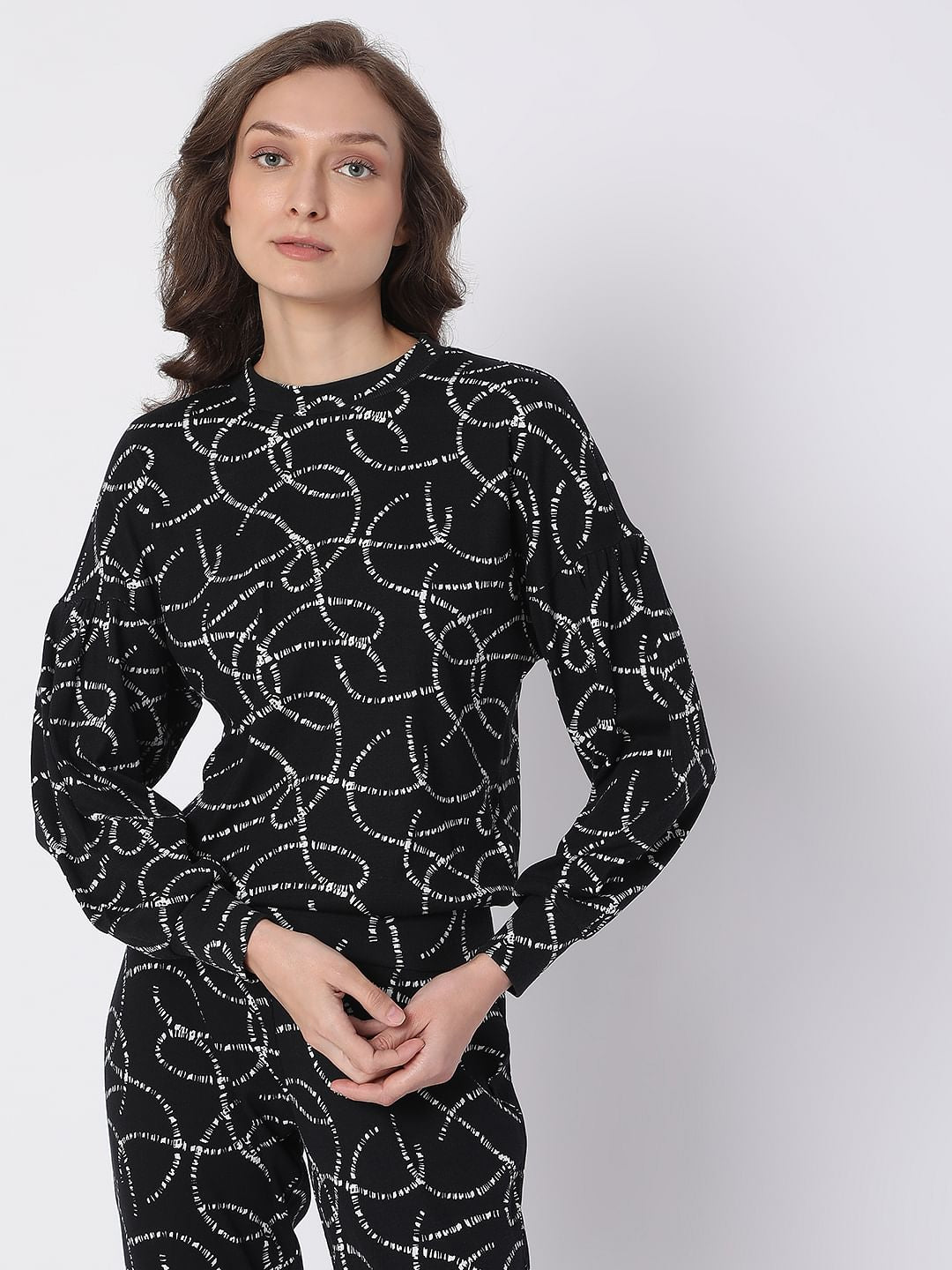 Black Printed Co-Ord Sweatshirt