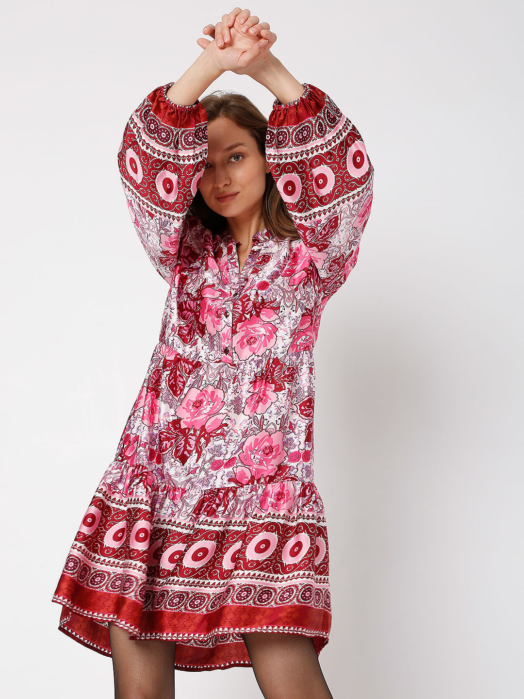 Pink Floral Dress Fit & Flare Dress