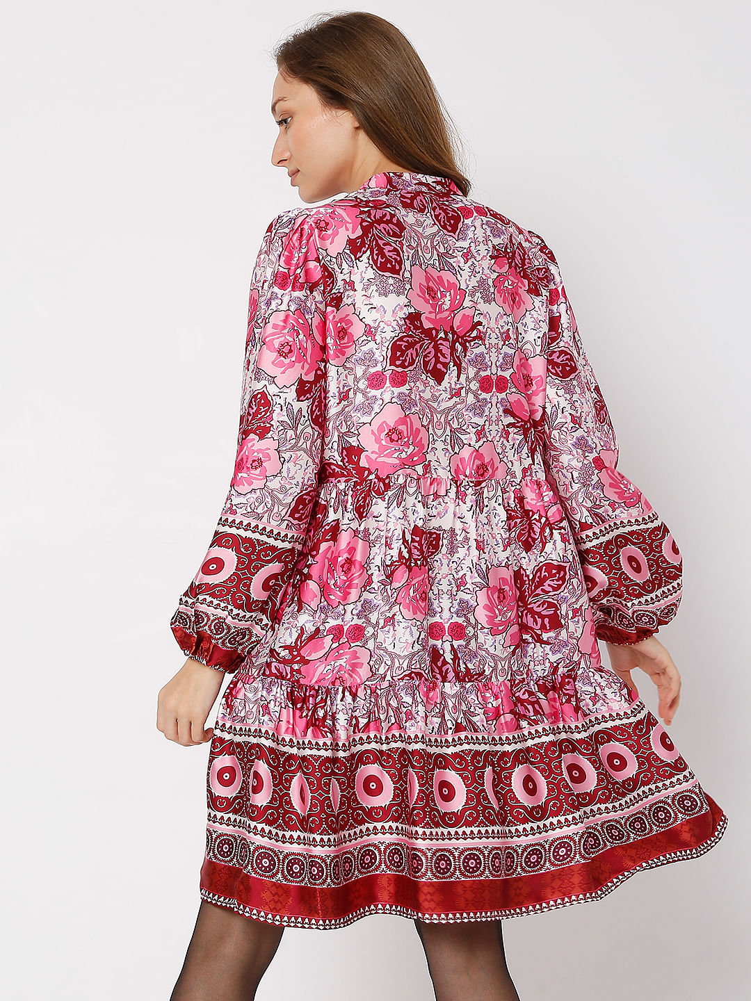 Pink Floral Dress Fit & Flare Dress