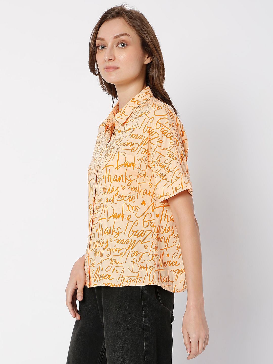 Orange Typographic Print Shirt