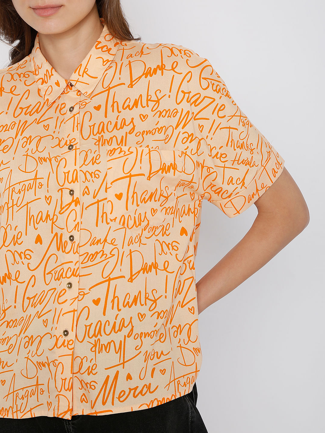 Orange Typographic Print Shirt