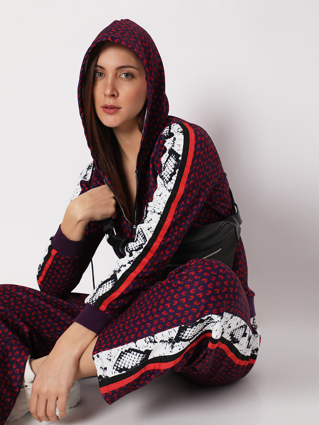 Purple Printed Wide Leg Co-Ord Set Sweatpants