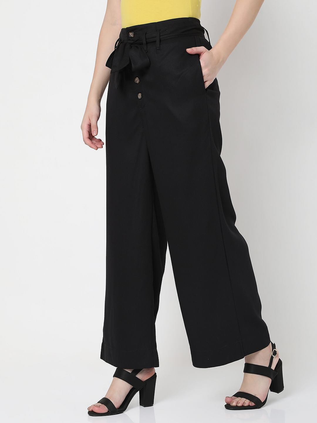 Black High Rise Wide Leg Pants