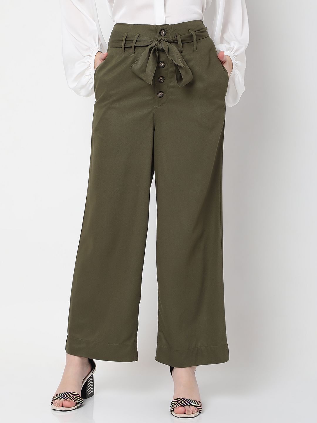 Olive High Rise Wide Leg Pants