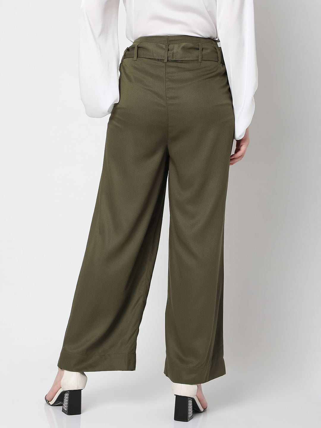 Olive High Rise Wide Leg Pants