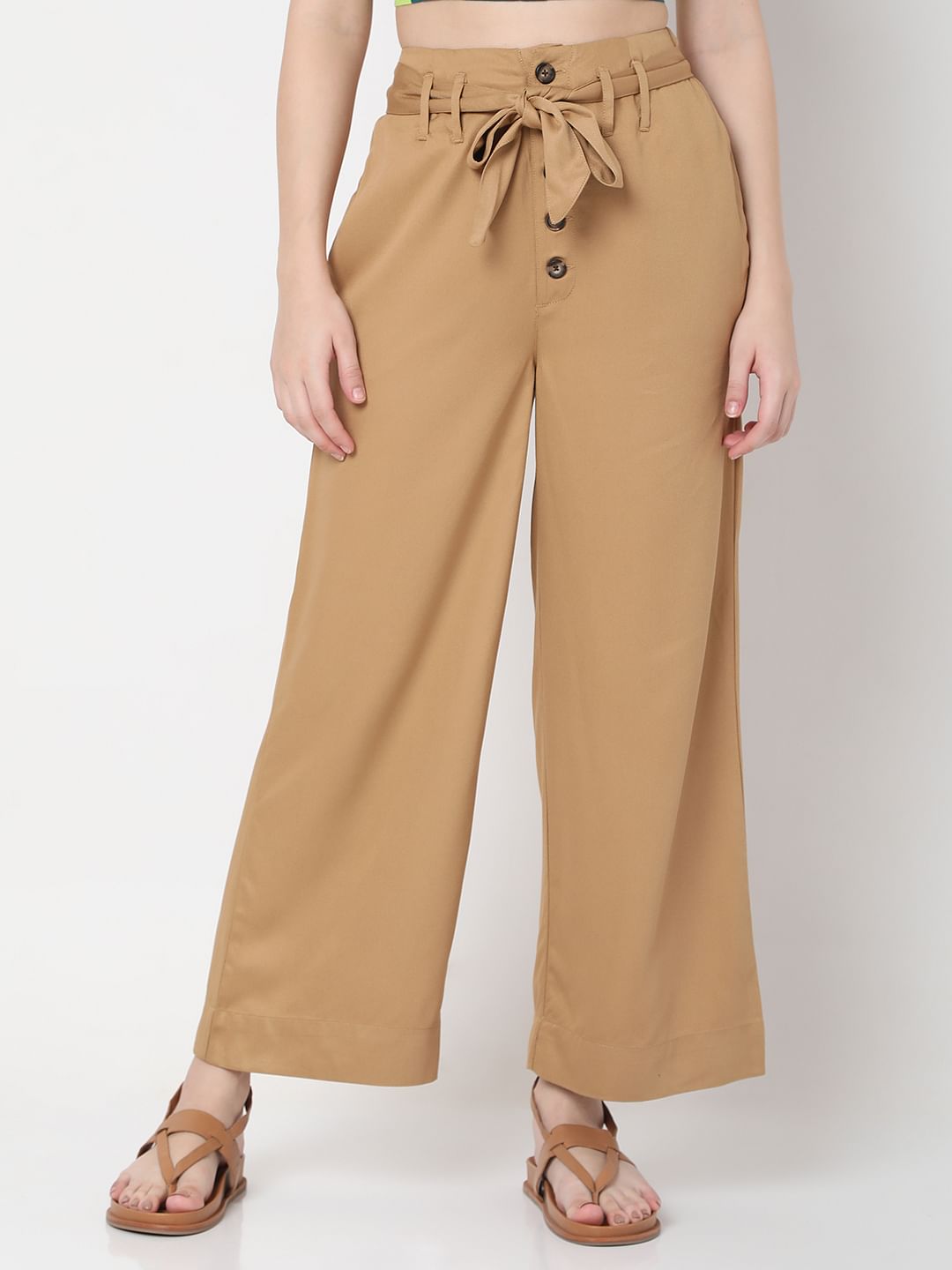 Brown High Rise Wide Leg Pants