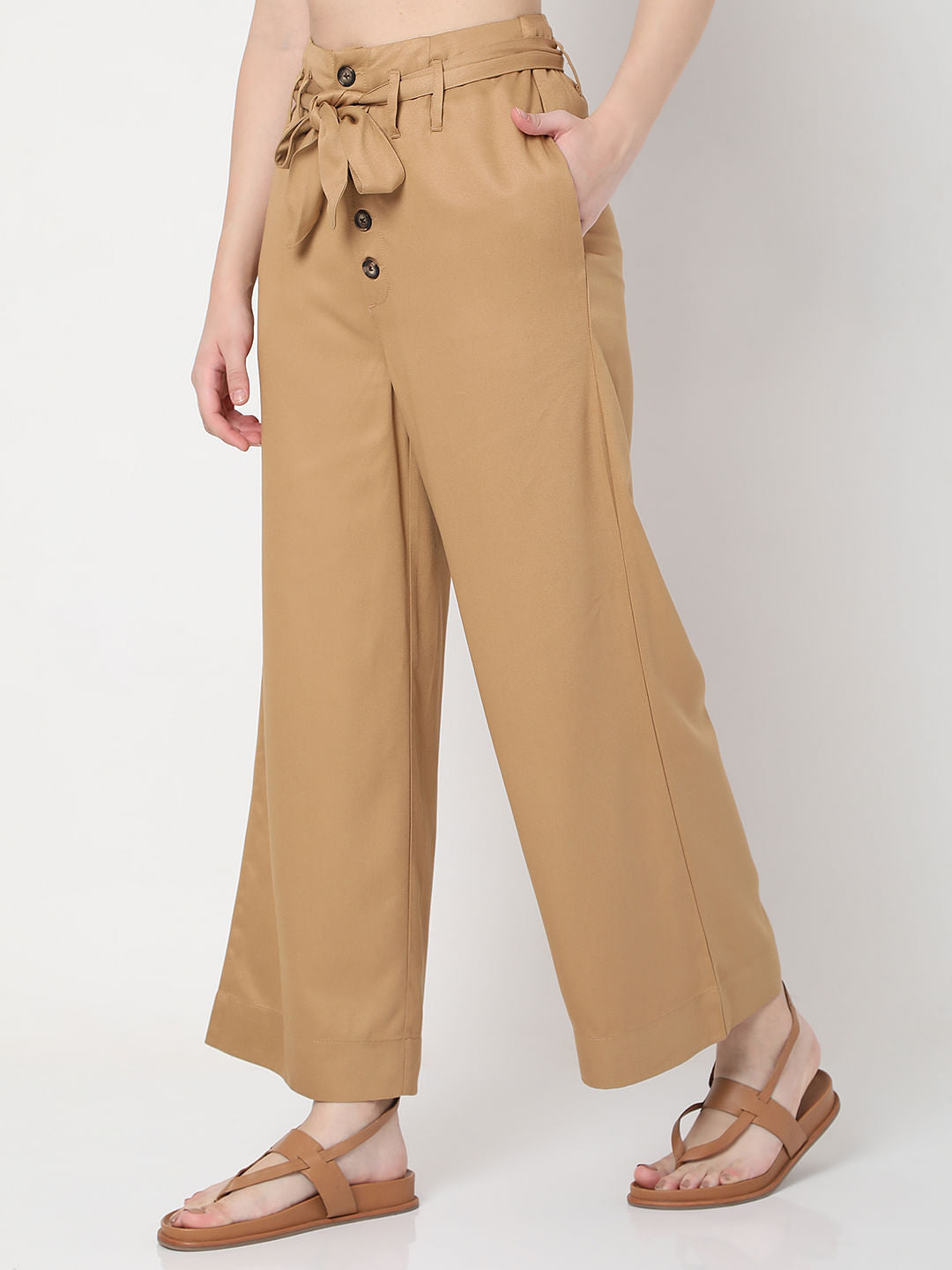Brown High Rise Wide Leg Pants