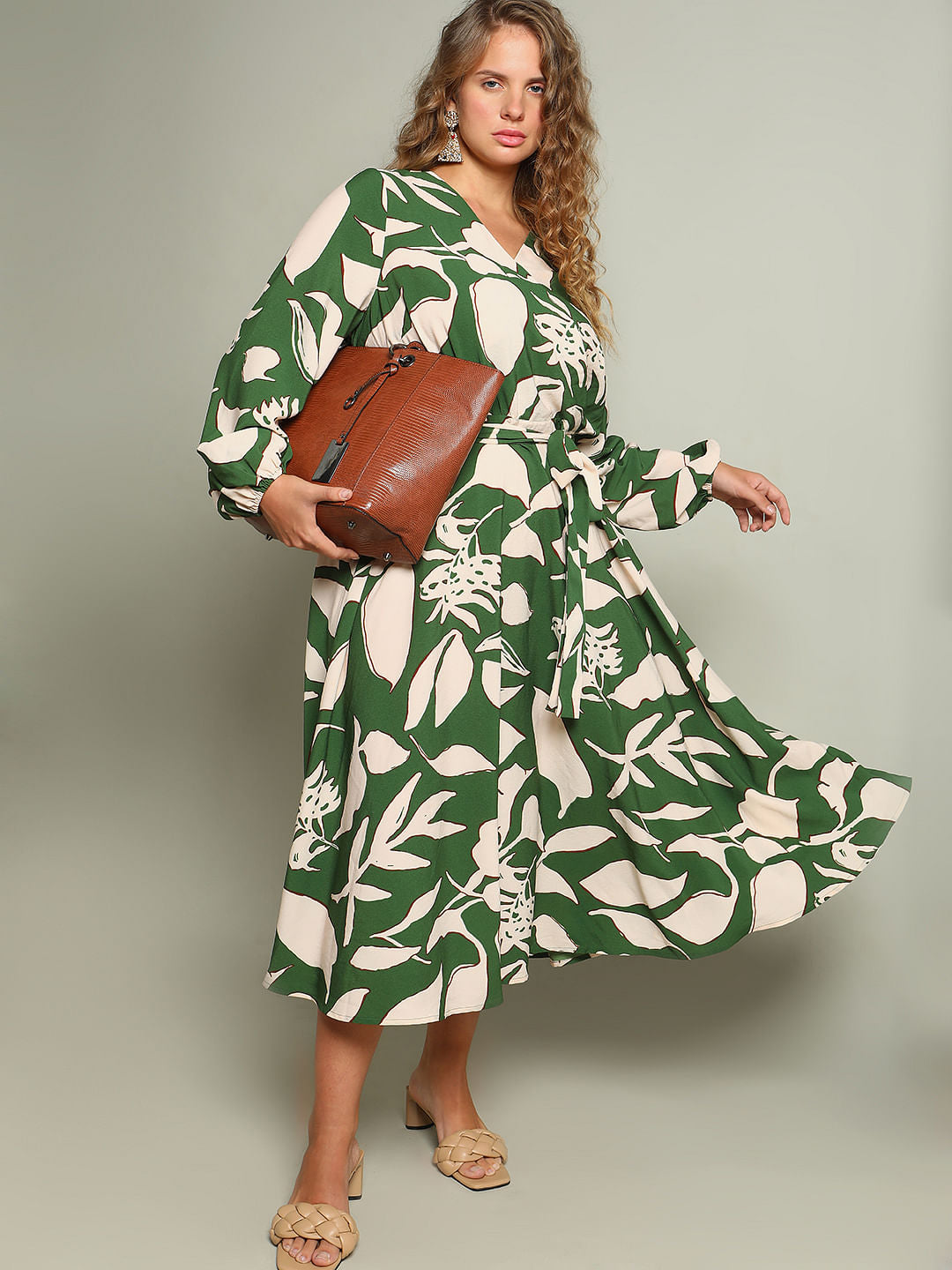 Curve Green Printed Midi Dress
