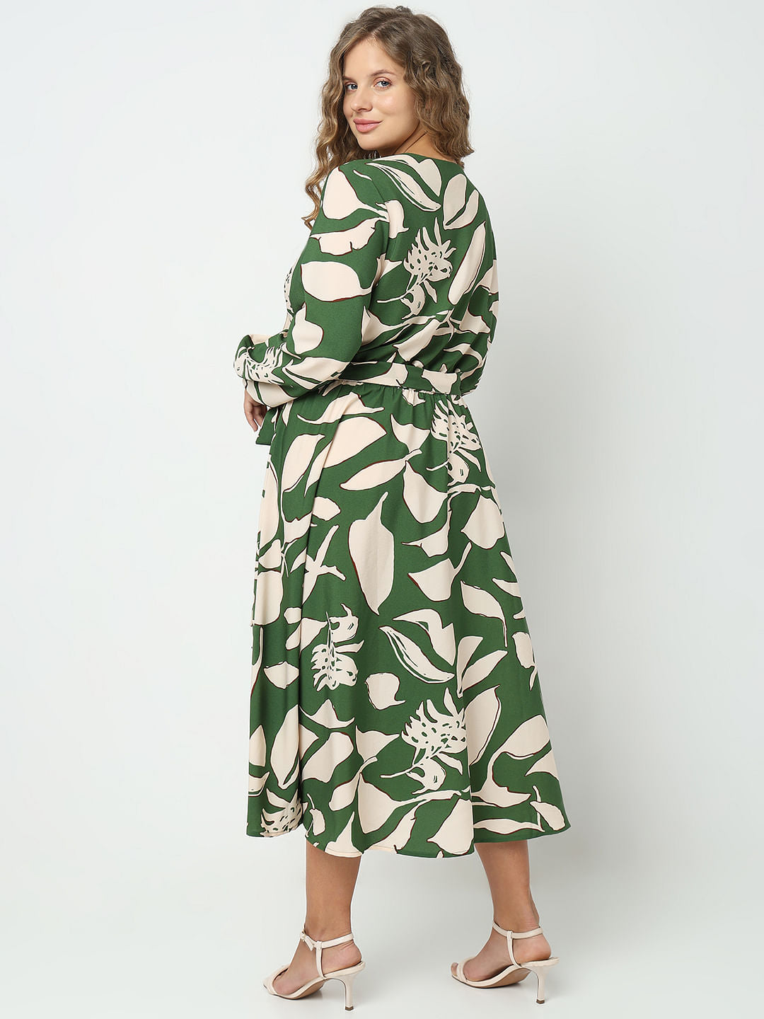Curve Green Printed Midi Dress