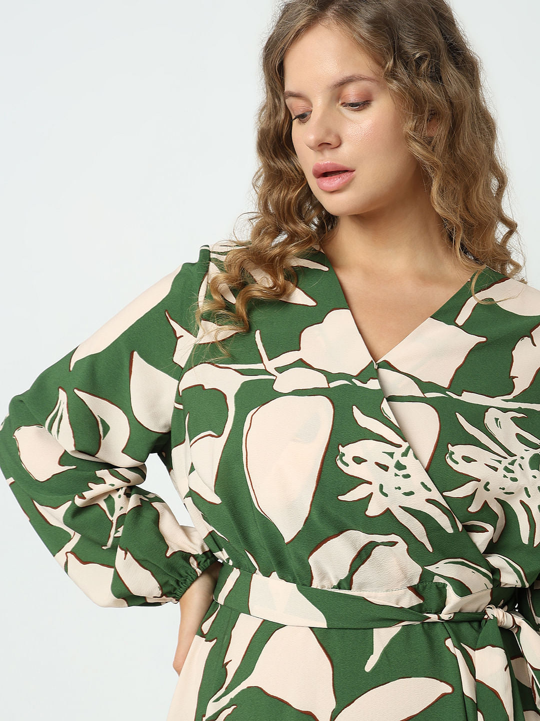 Curve Green Printed Midi Dress