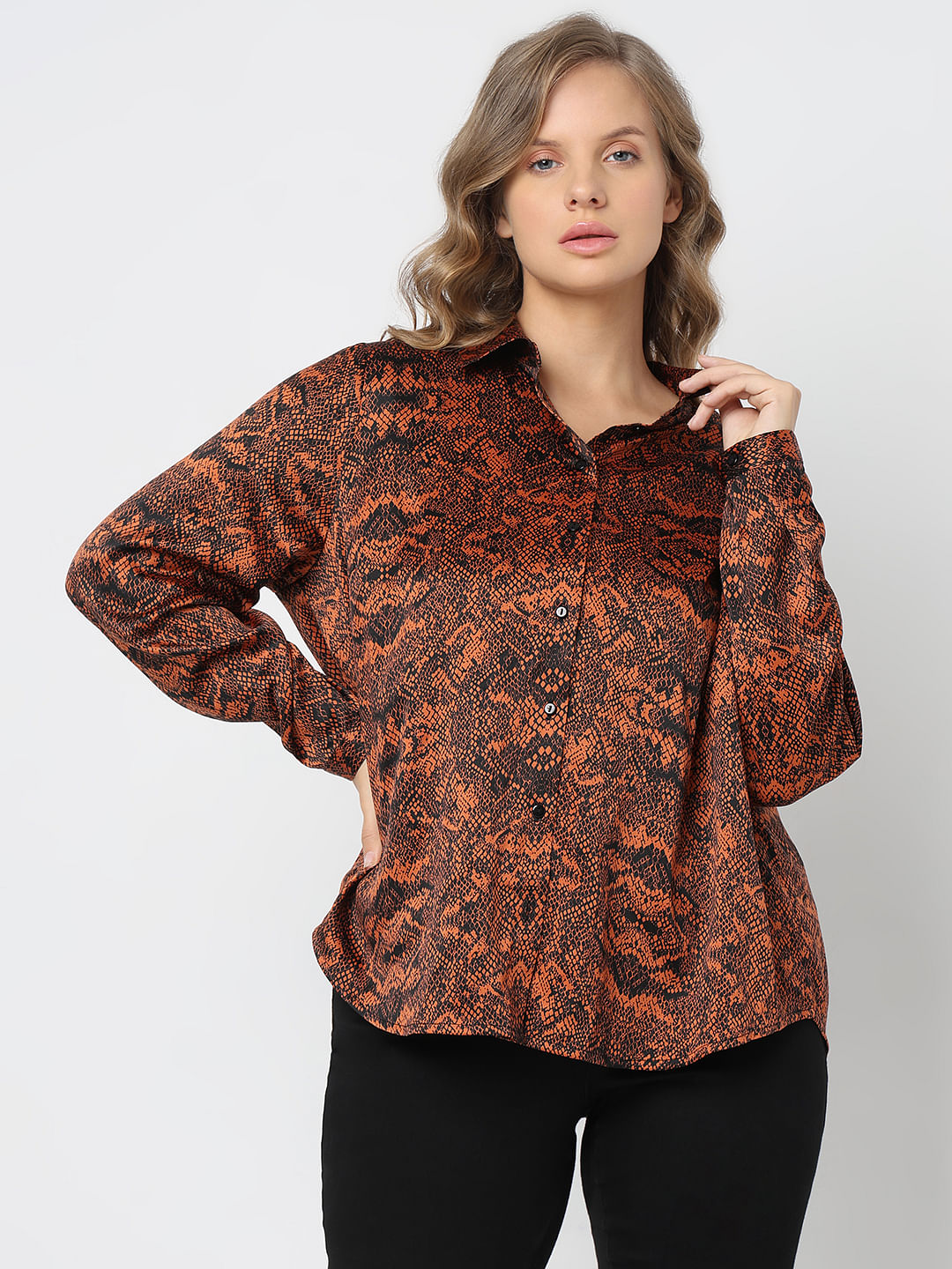 Curve Brown Animal Print Shirt