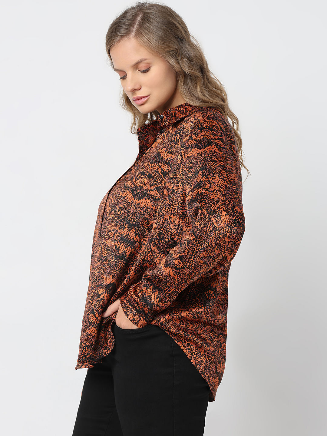 Curve Brown Animal Print Shirt