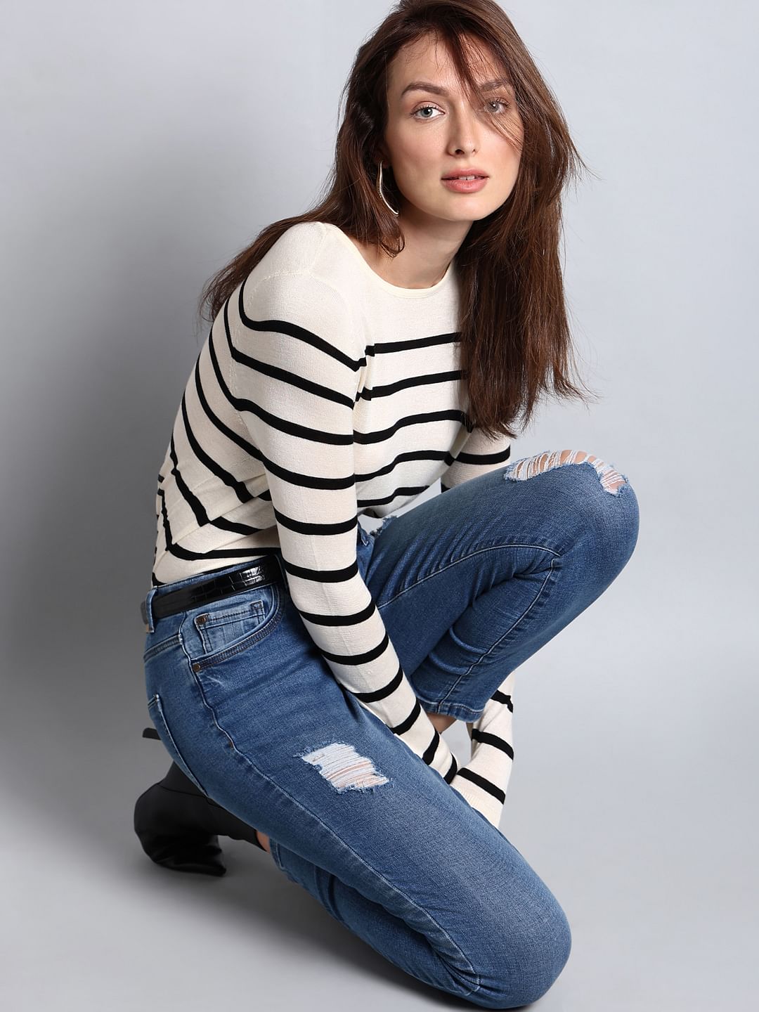 Blue Mid Rise Distressed Wendy Skinny Jeans