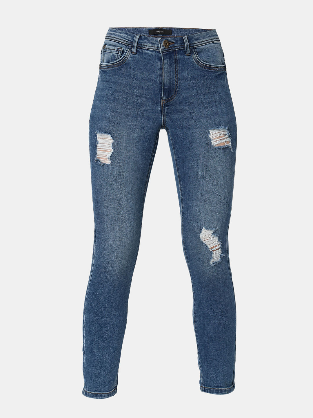 Blue Mid Rise Distressed Wendy Skinny Jeans