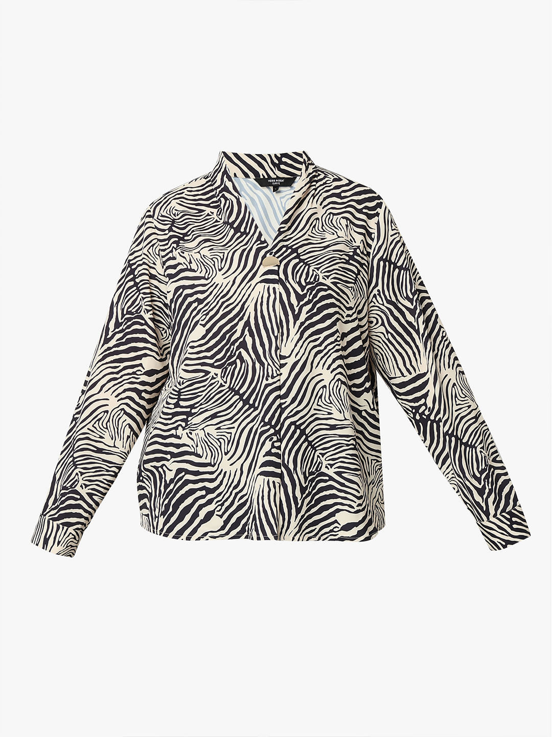 Curve Beige Printed Full Sleeves Top