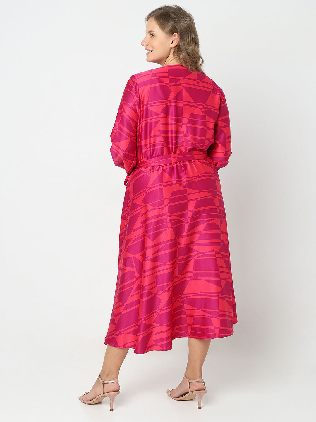 Curve Pink Printed Wrap Dress