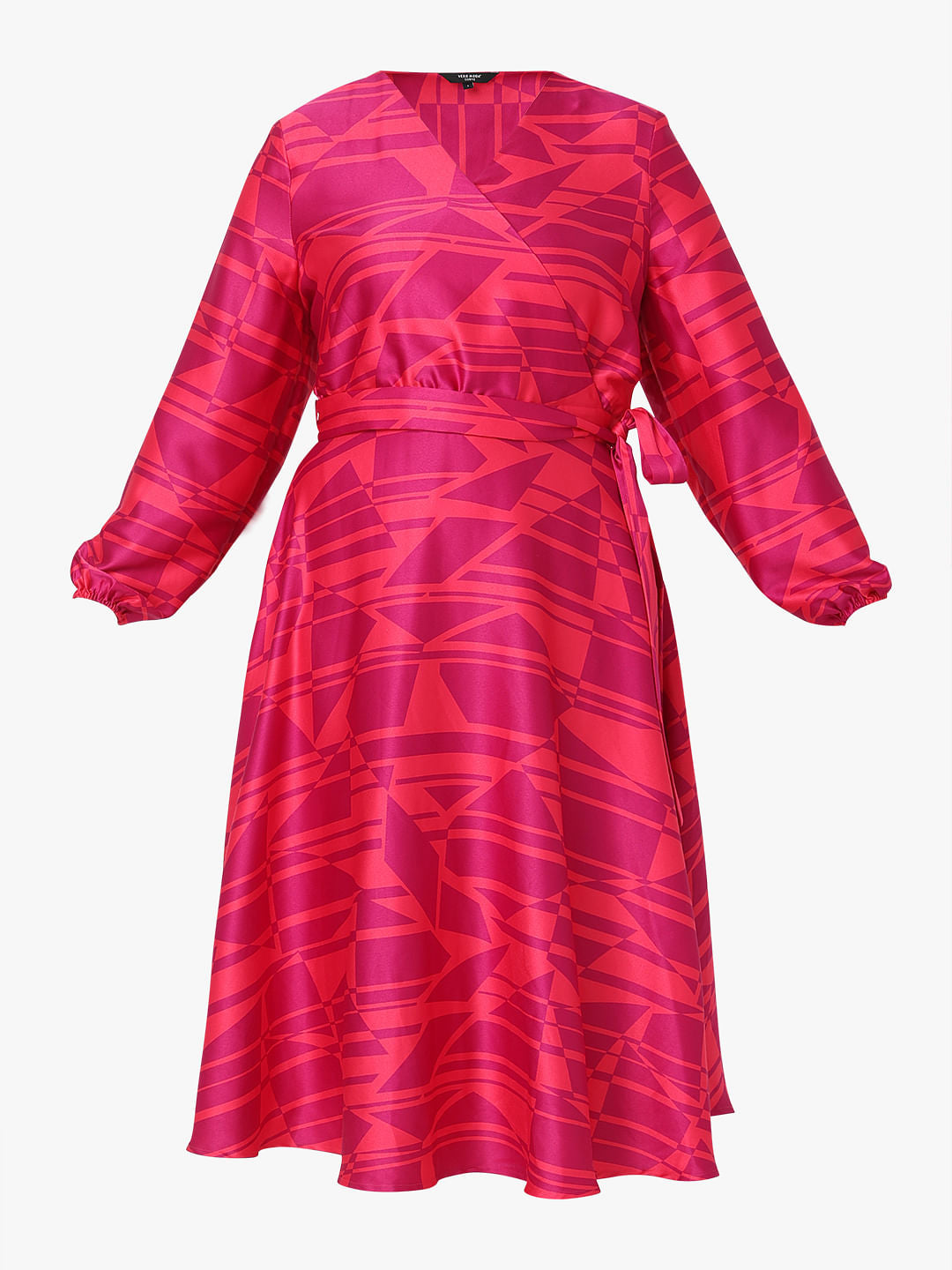 Curve Pink Printed Wrap Dress