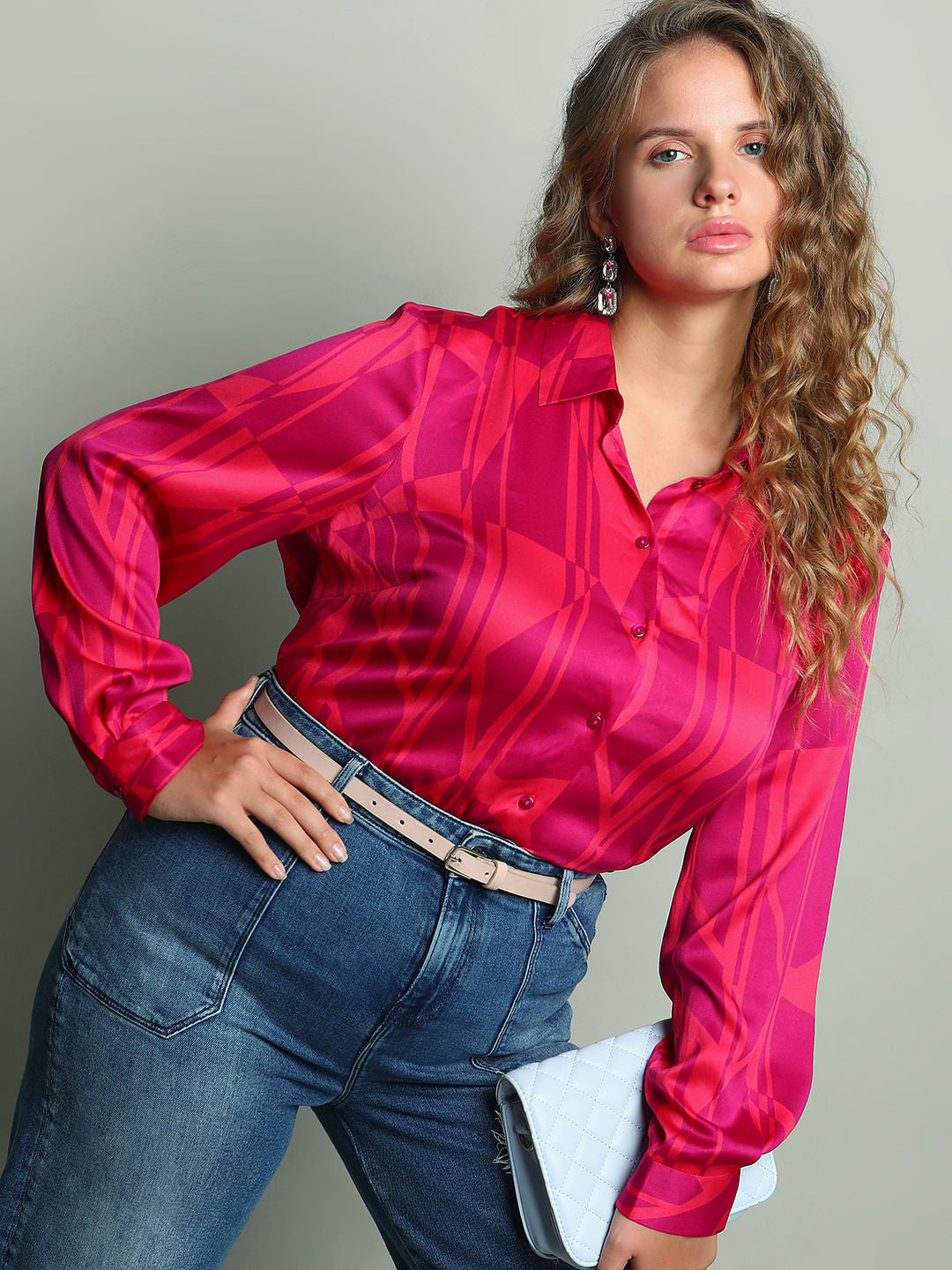 Curve Pink Geometric Print Shirt
