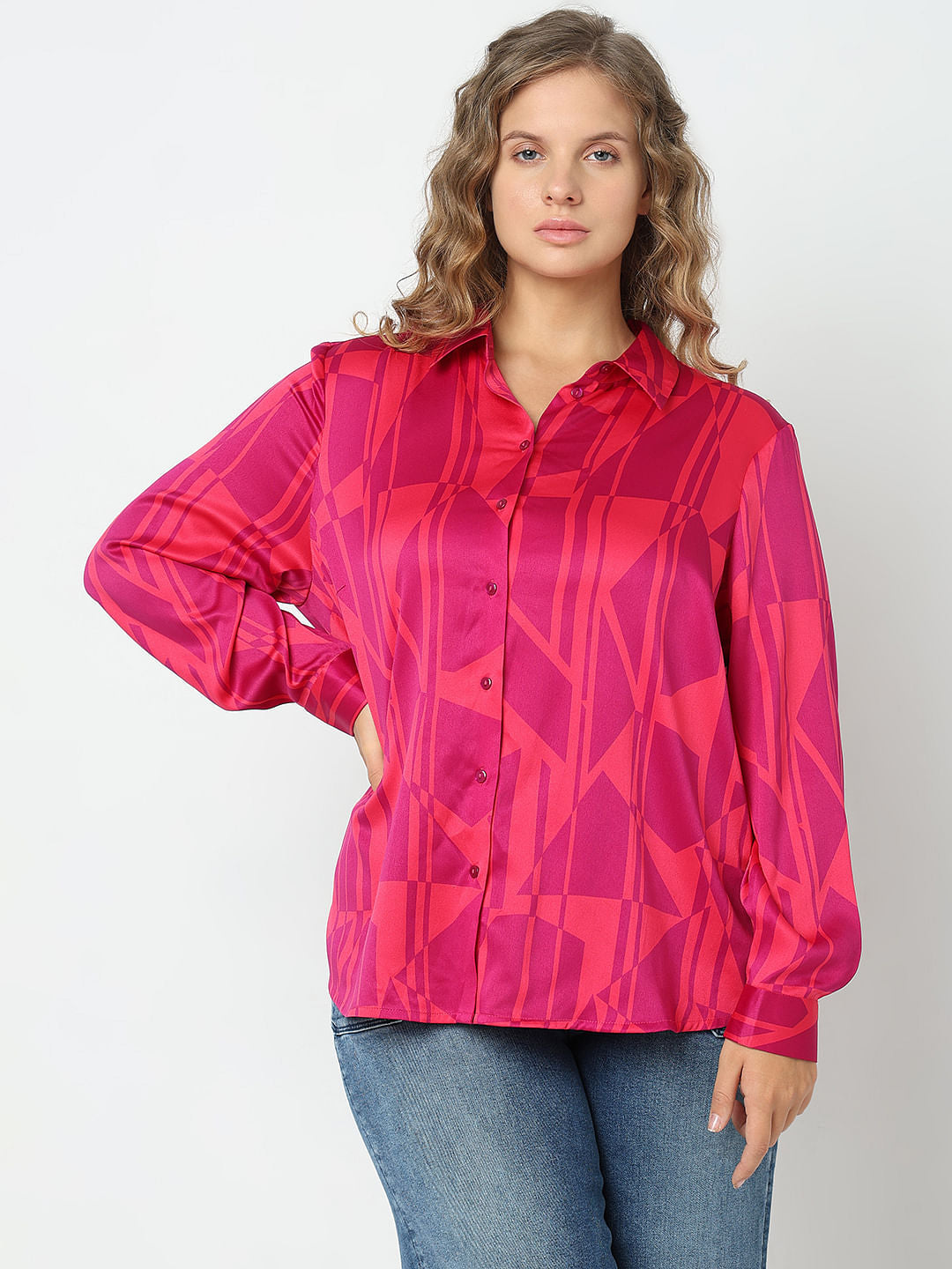 Curve Pink Geometric Print Shirt