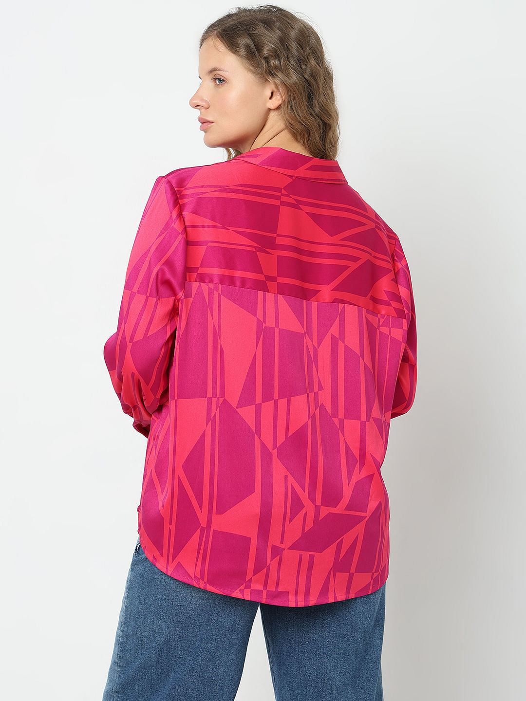 Curve Pink Geometric Print Shirt