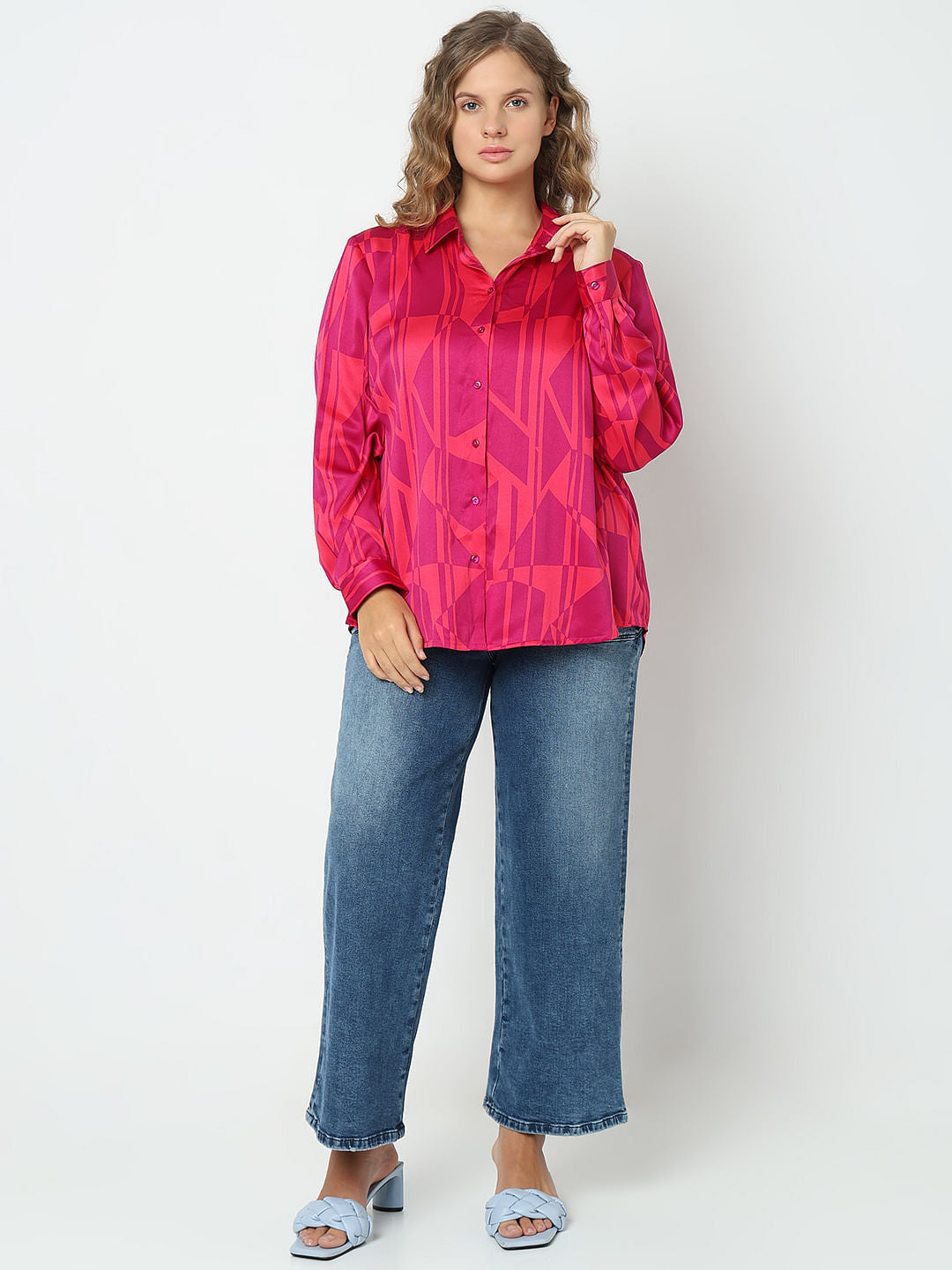 Curve Pink Geometric Print Shirt