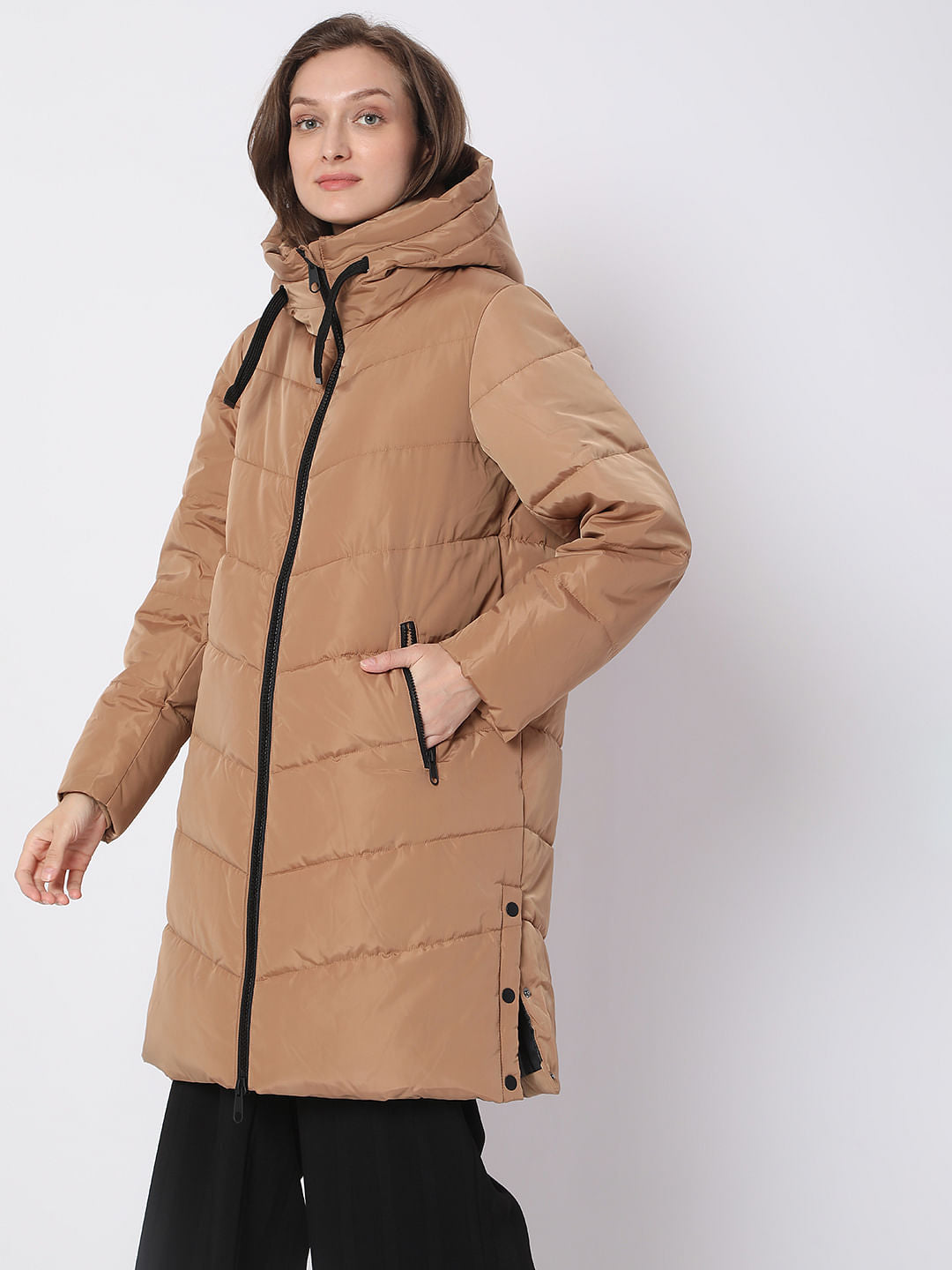 Light Brown Hooded Puffer Coat
