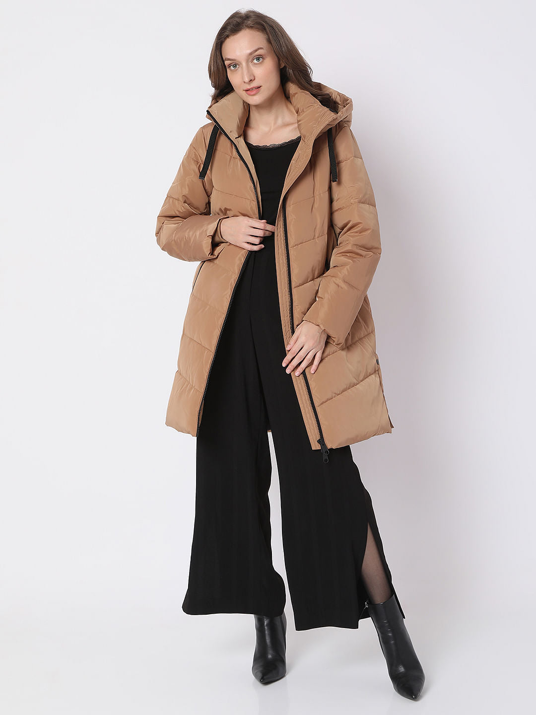 Light Brown Hooded Puffer Coat