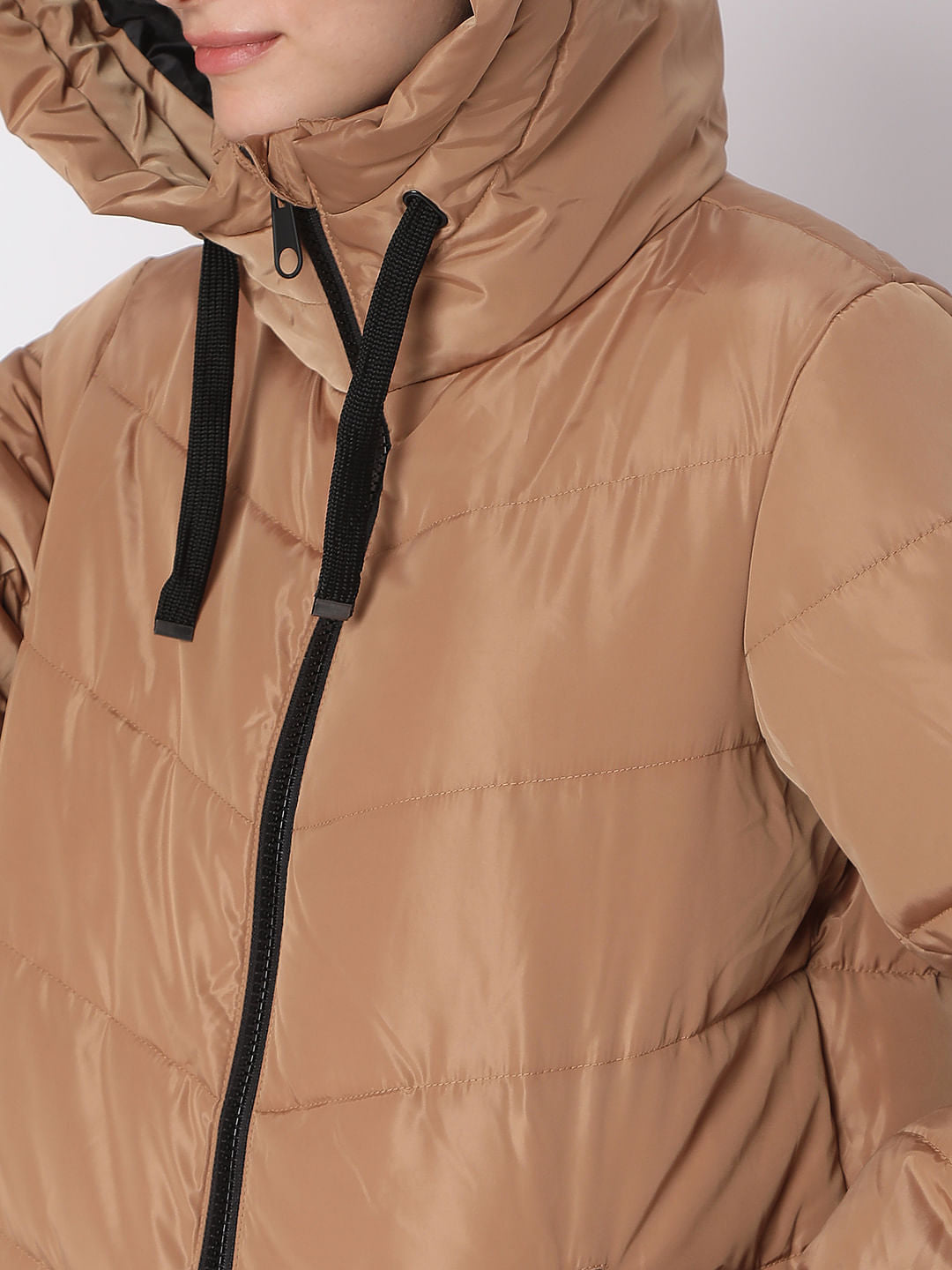 Light Brown Hooded Puffer Coat