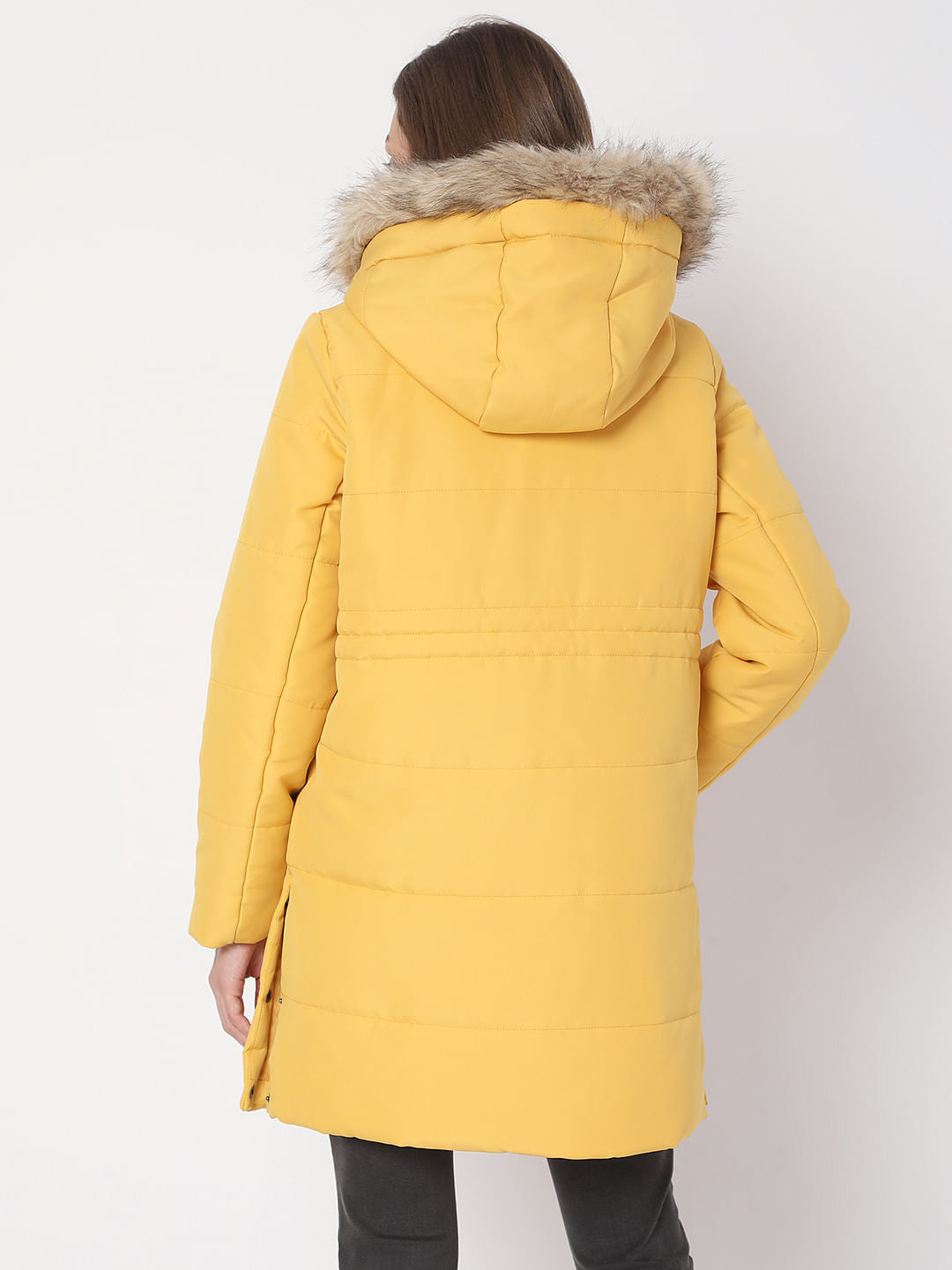 Yellow Fur Hooded Coat