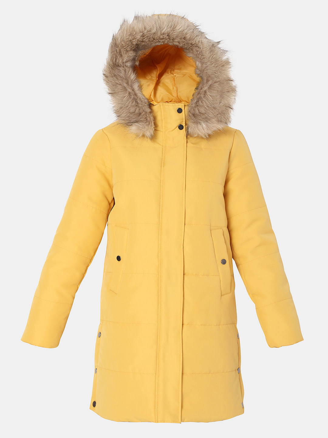 Yellow Fur Hooded Coat