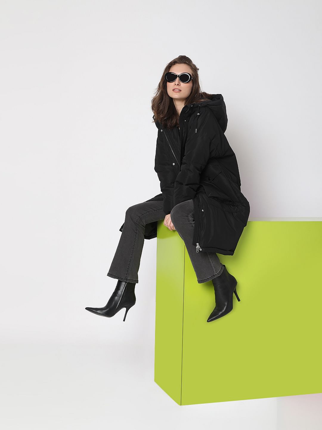 Black Hooded Long Puffer Jacket