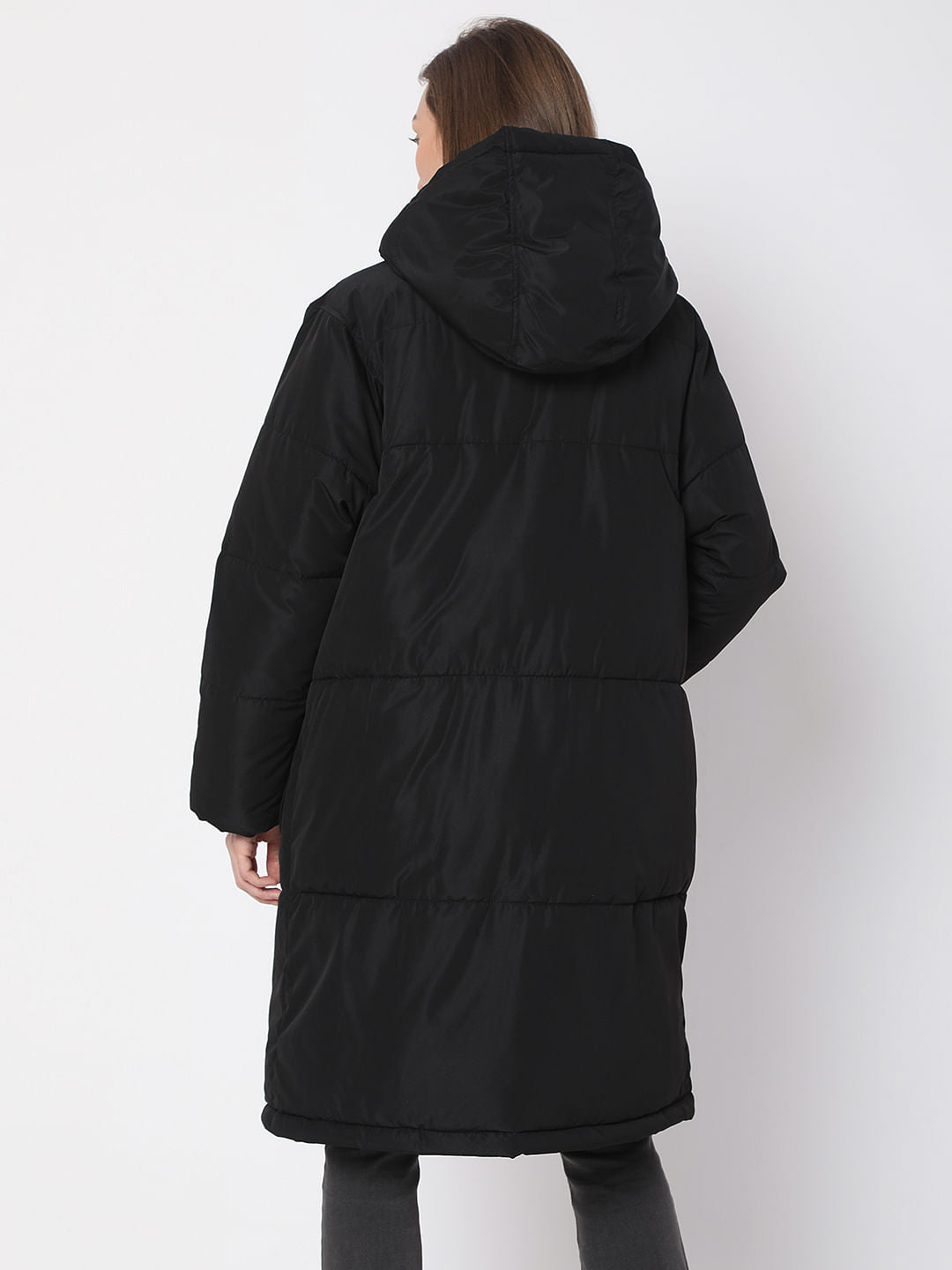 Black Hooded Long Puffer Jacket