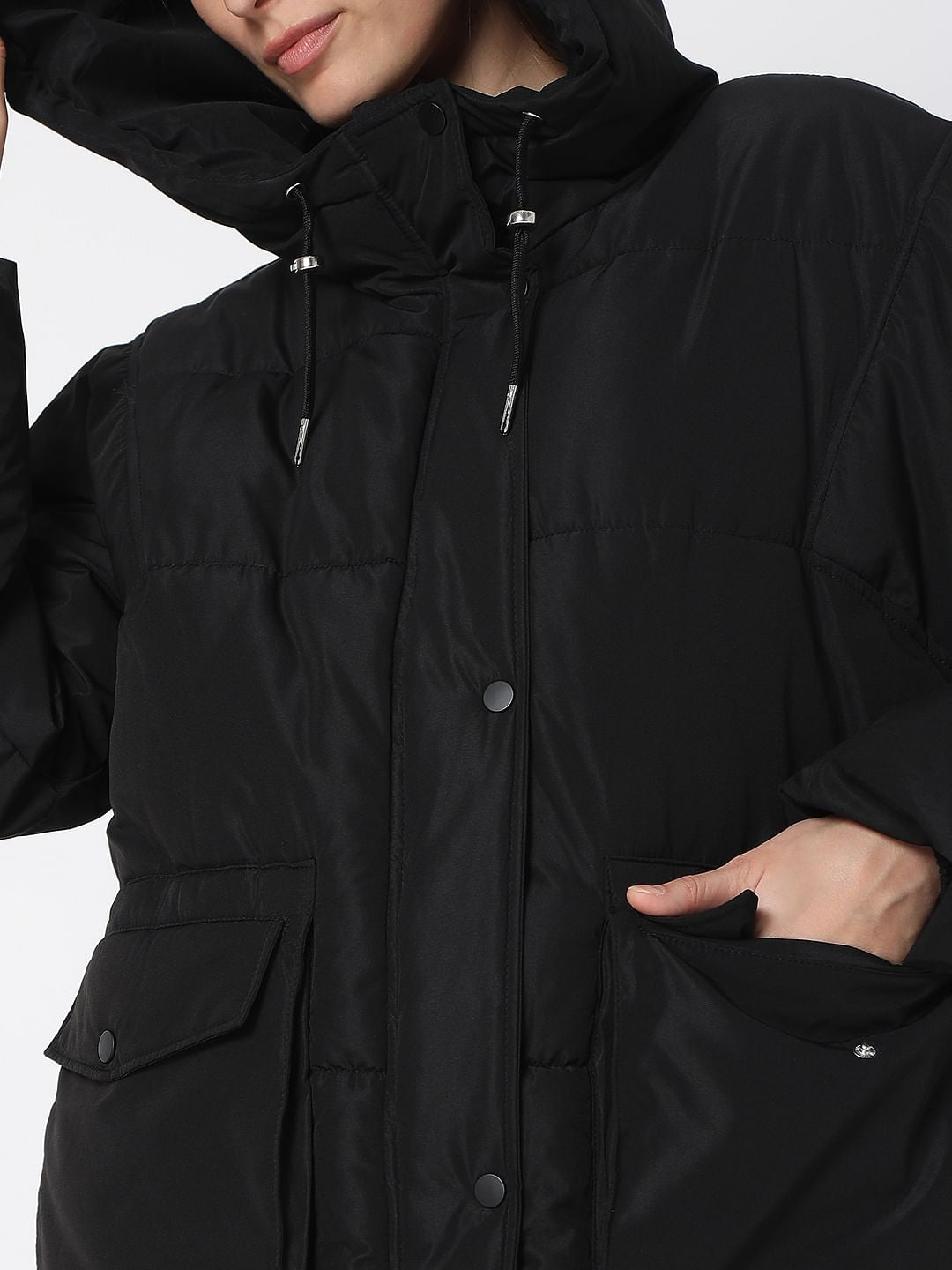 Black Hooded Long Puffer Jacket