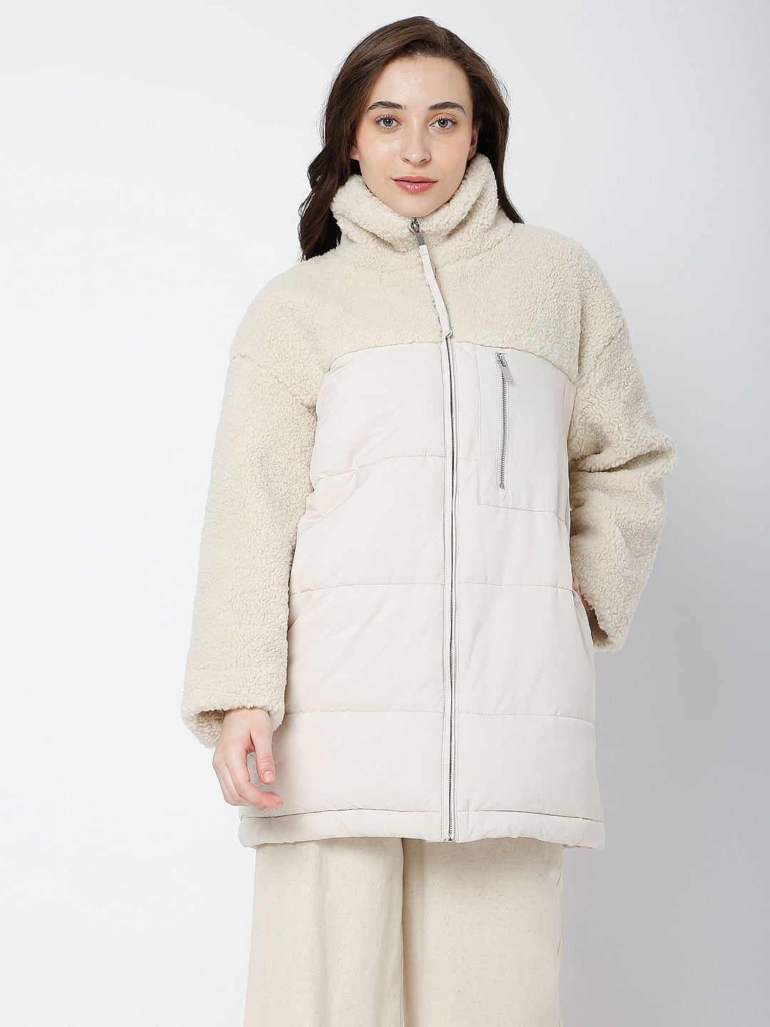 White High Neck Long Jacket