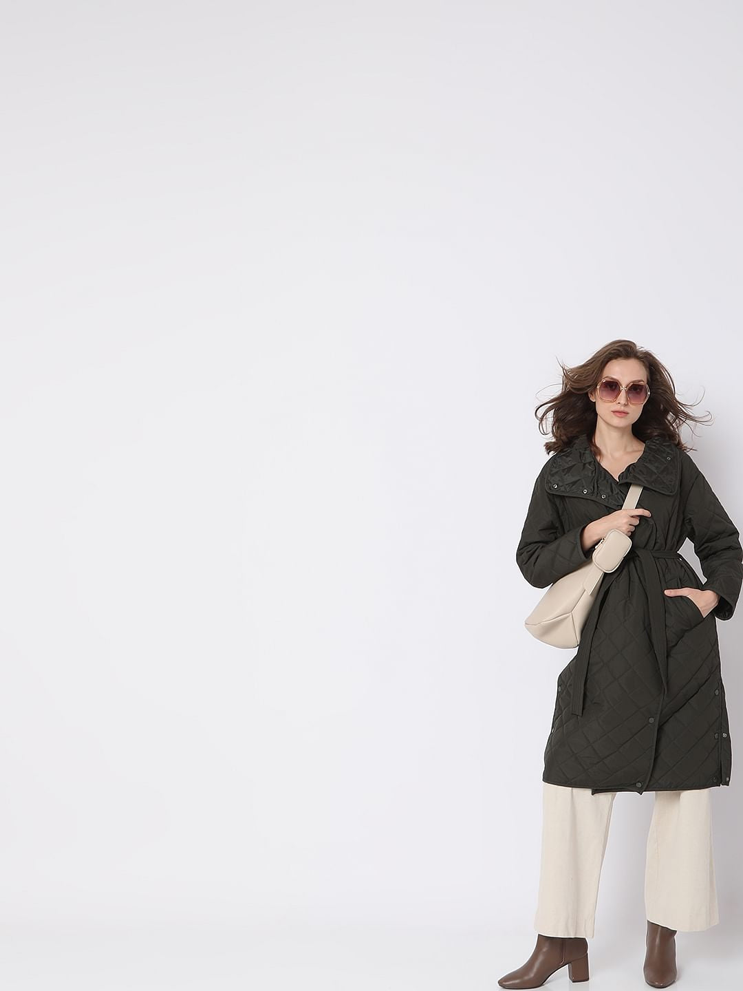 Dark Green High Neck Puffer Long Jacket