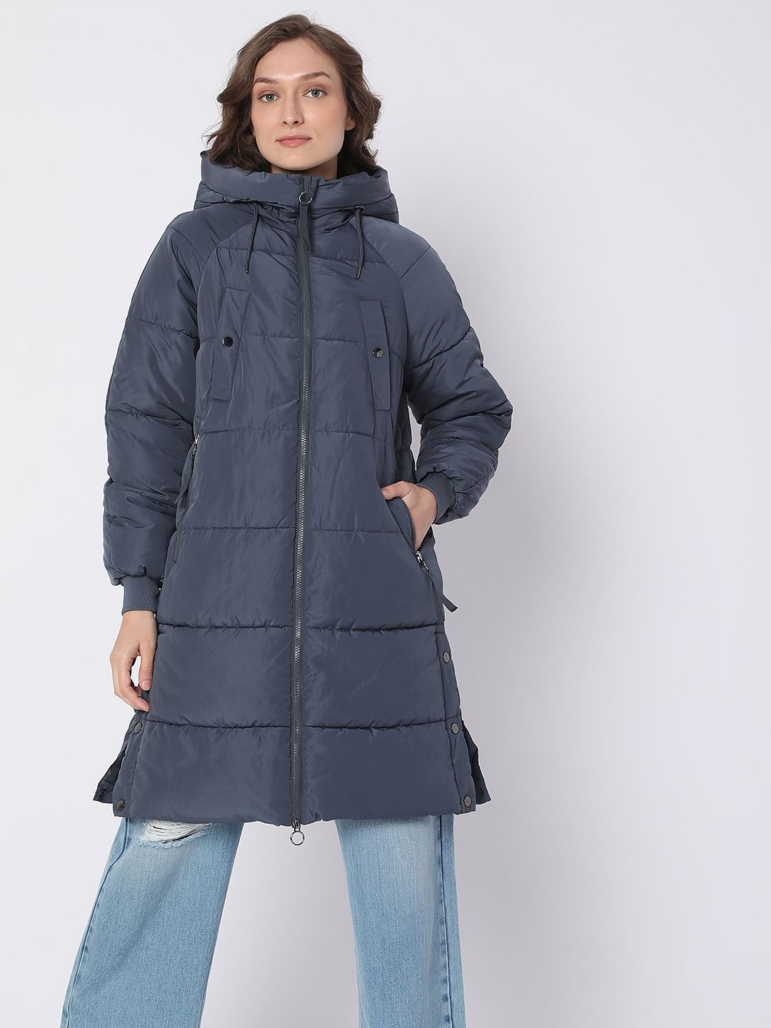 Navy Blue Hooded Puffer Jacket