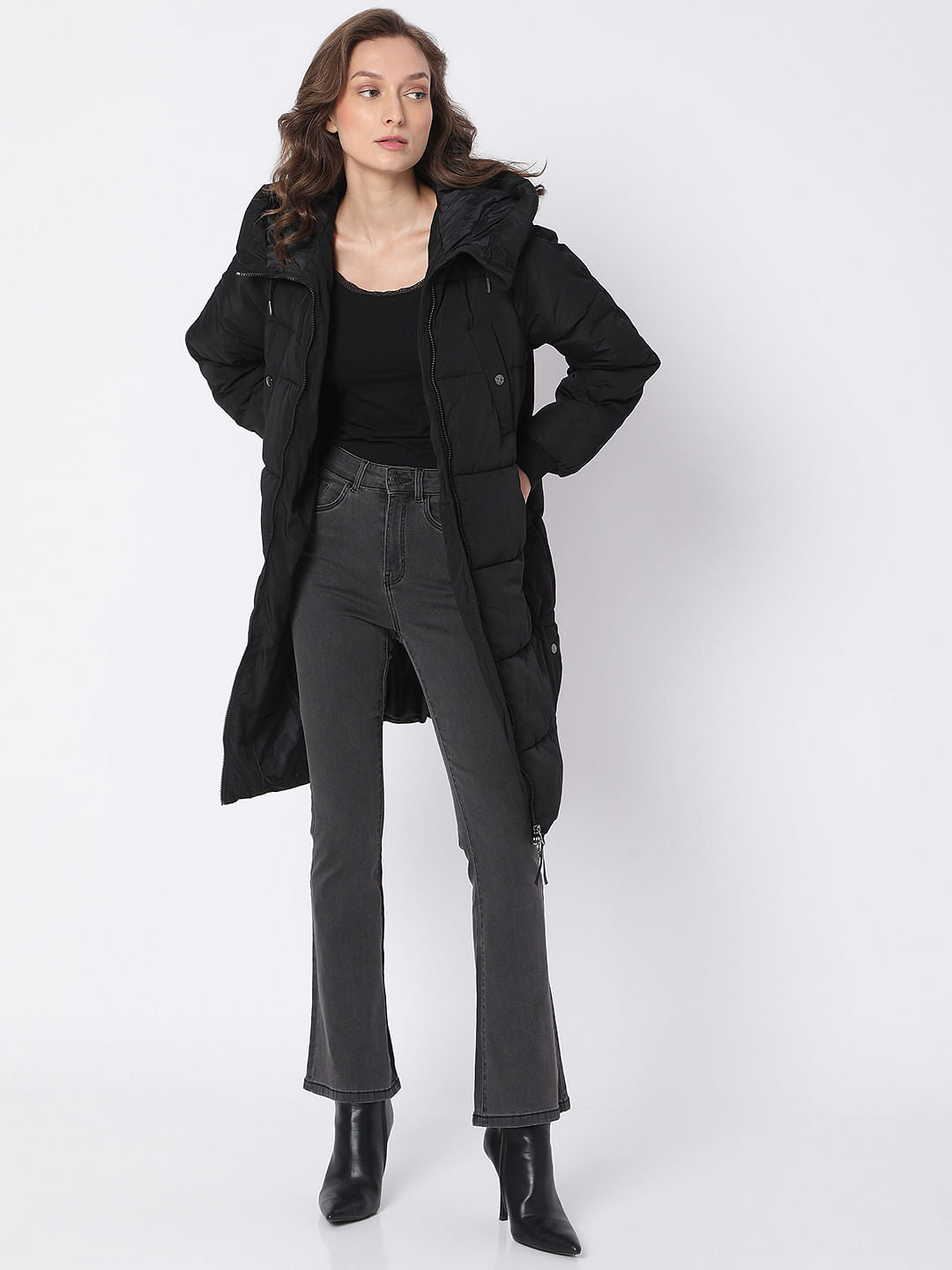 Black Hooded Puffer Jacket