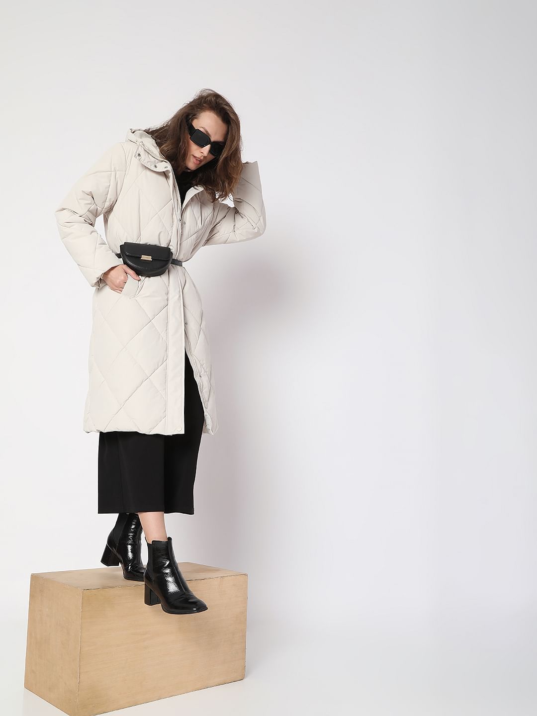 Beige Long Hooded Coat