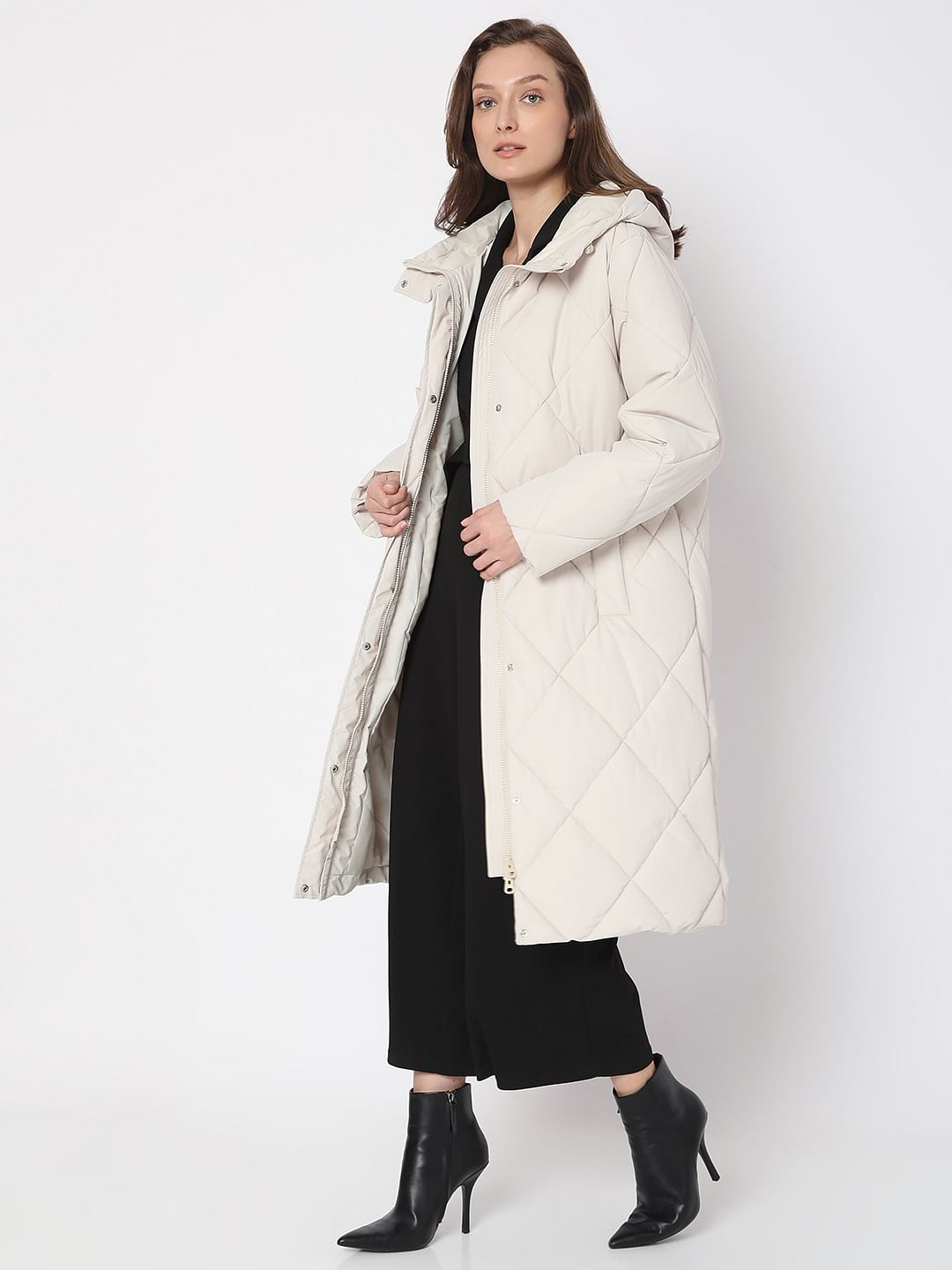 Beige Long Hooded Coat