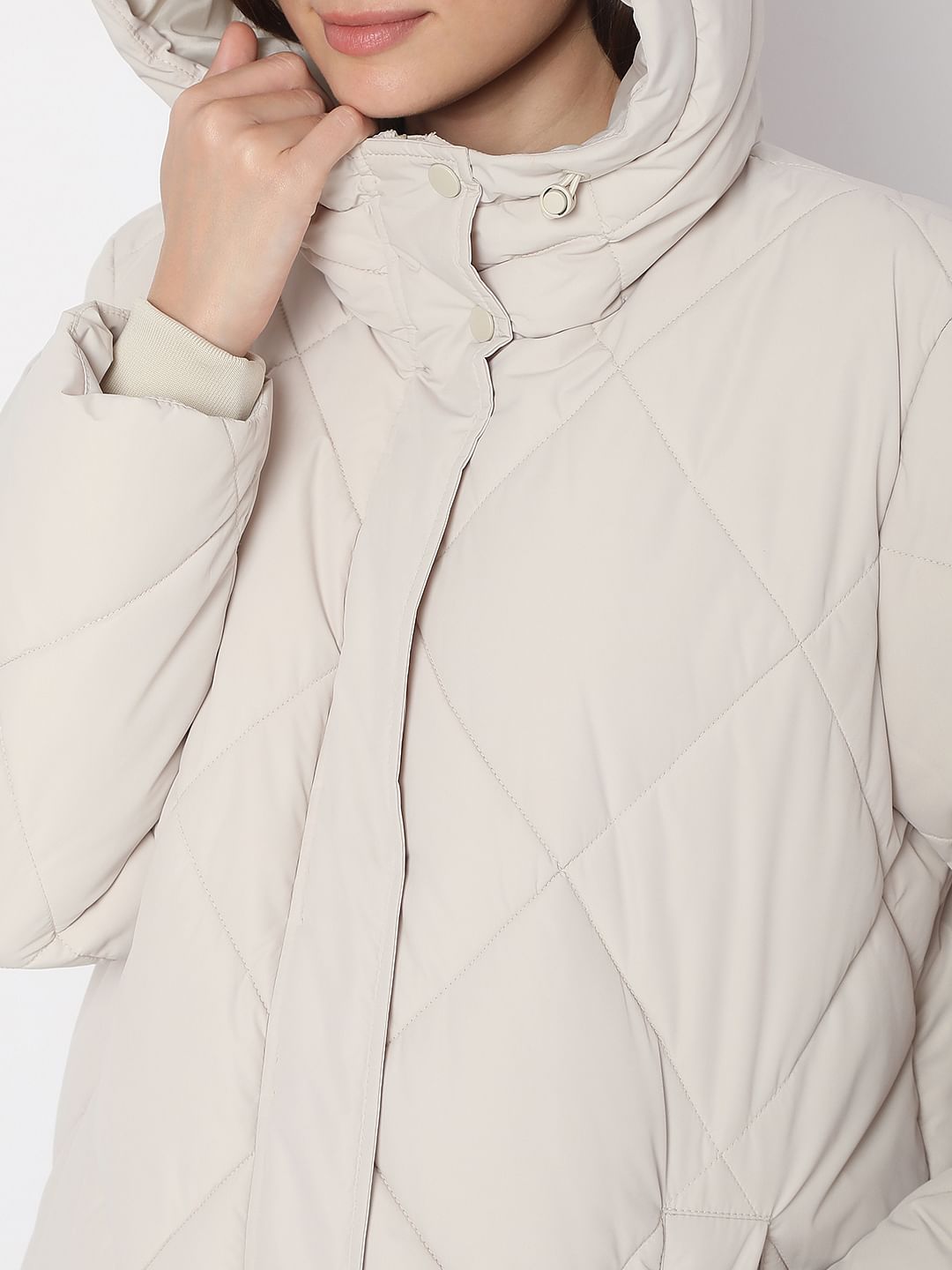 Beige Long Hooded Coat