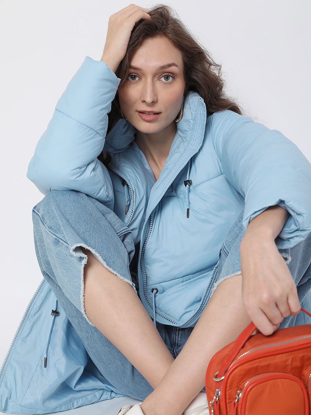 Blue High Neck Puffer Jacket