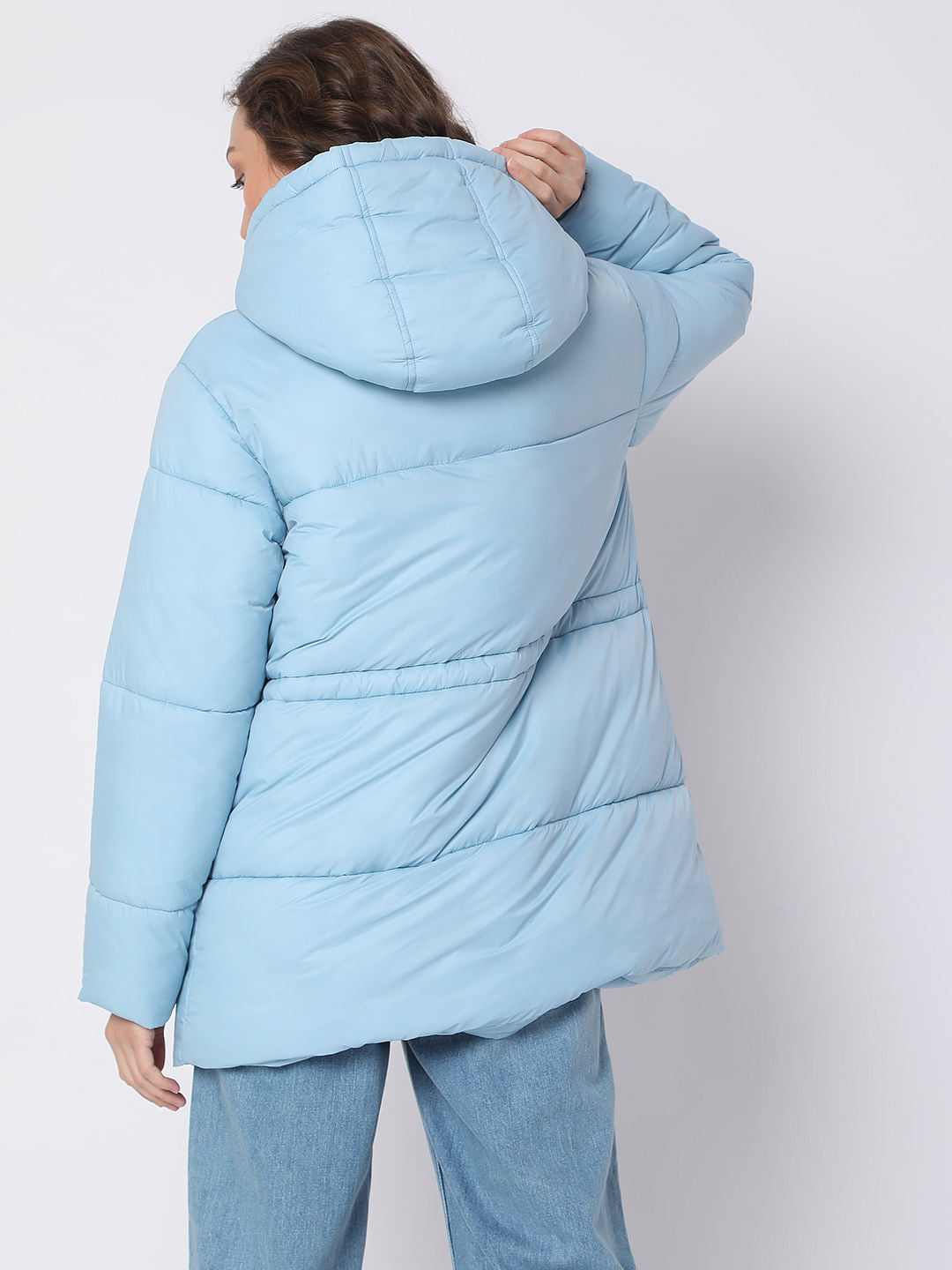 Blue High Neck Puffer Jacket