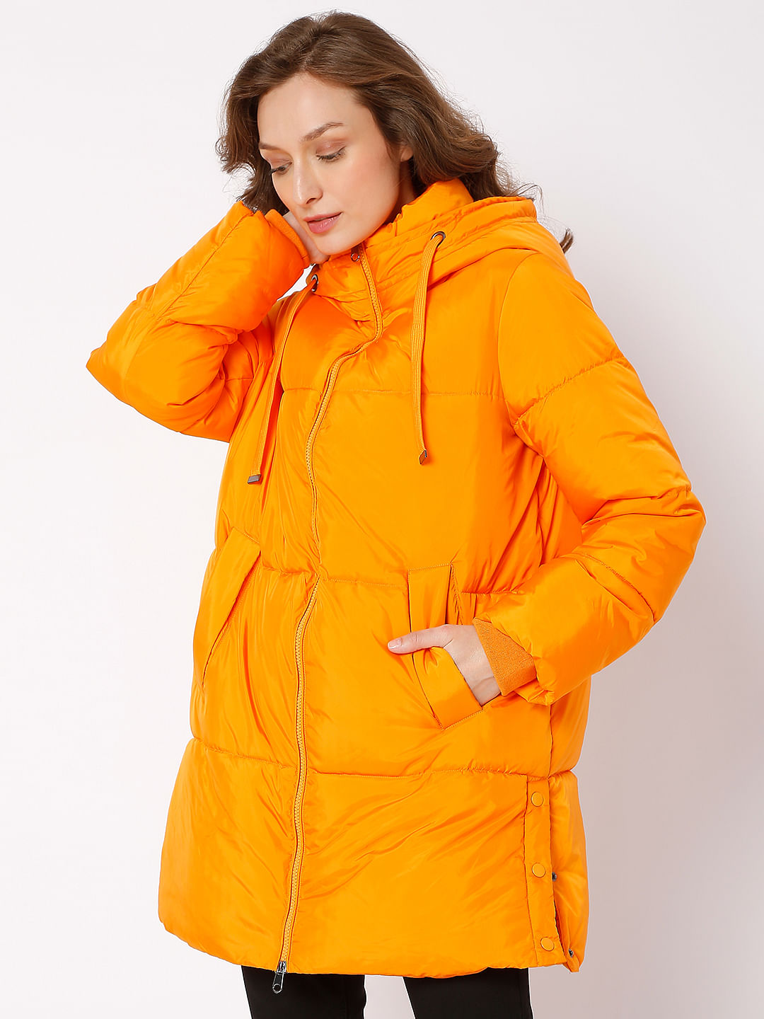 Bright Orange Hooded Puffer Jacket