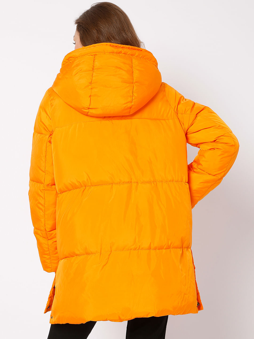 Bright Orange Hooded Puffer Jacket