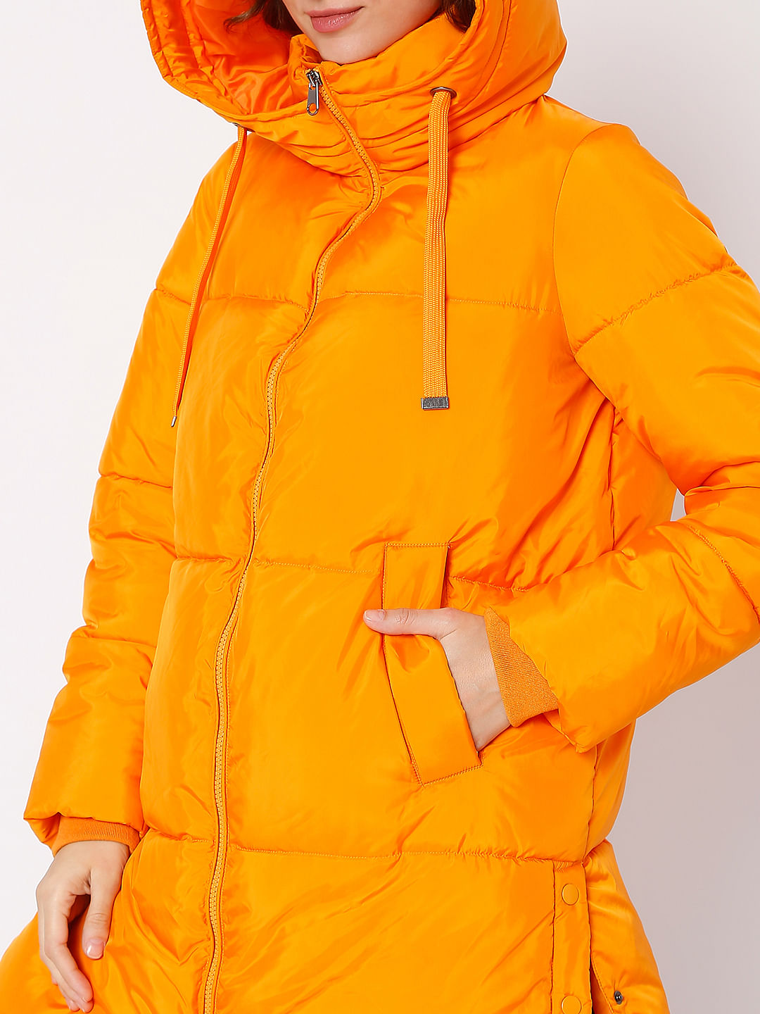 Bright Orange Hooded Puffer Jacket