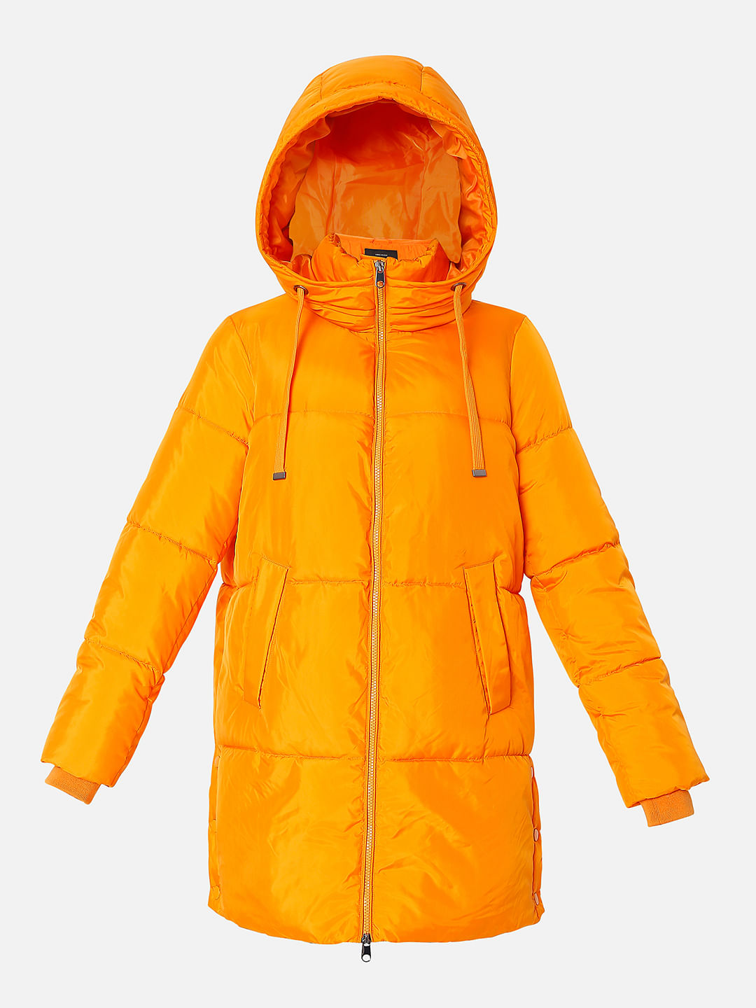 Bright Orange Hooded Puffer Jacket