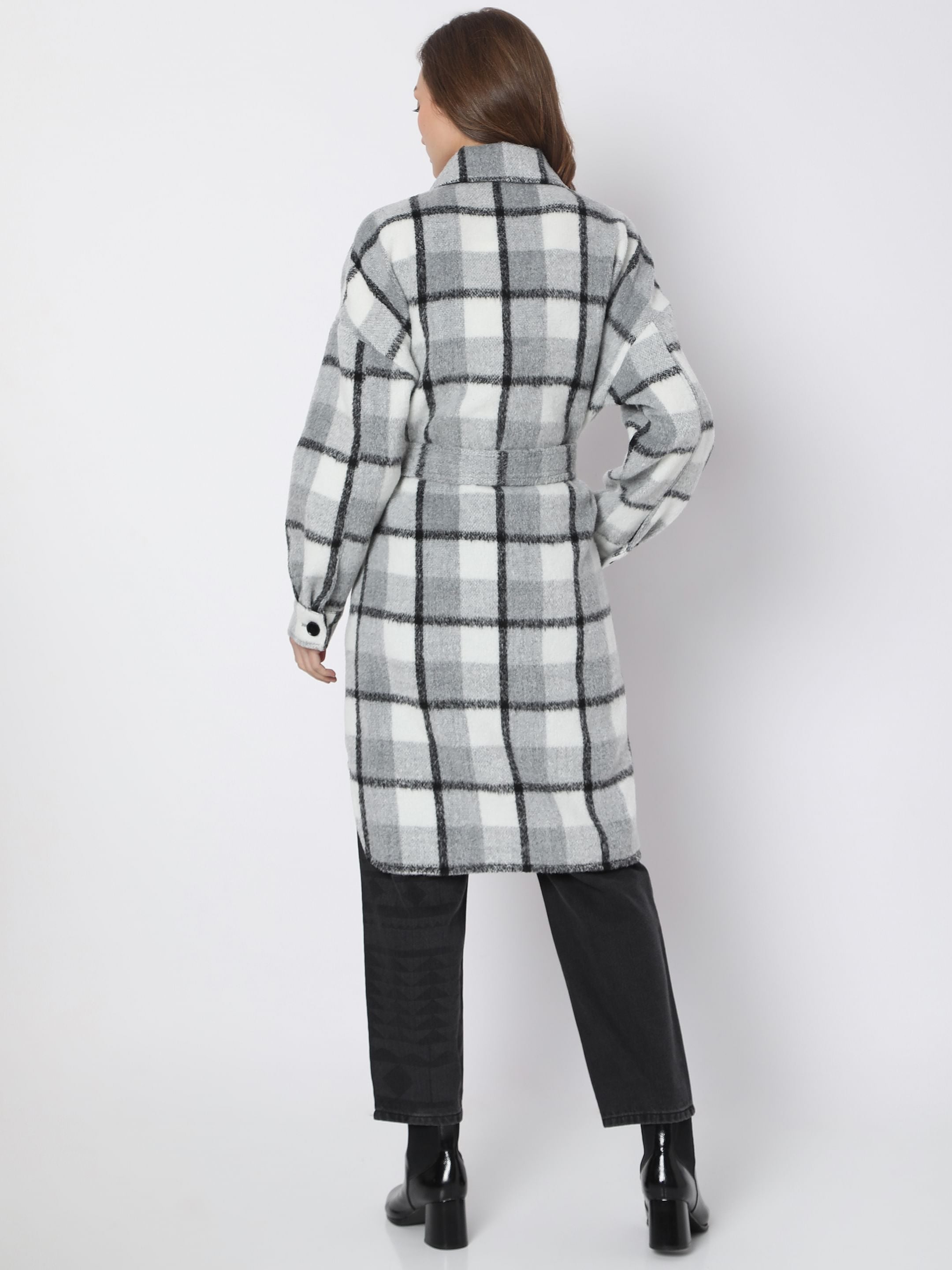 Grey Check Print Coat