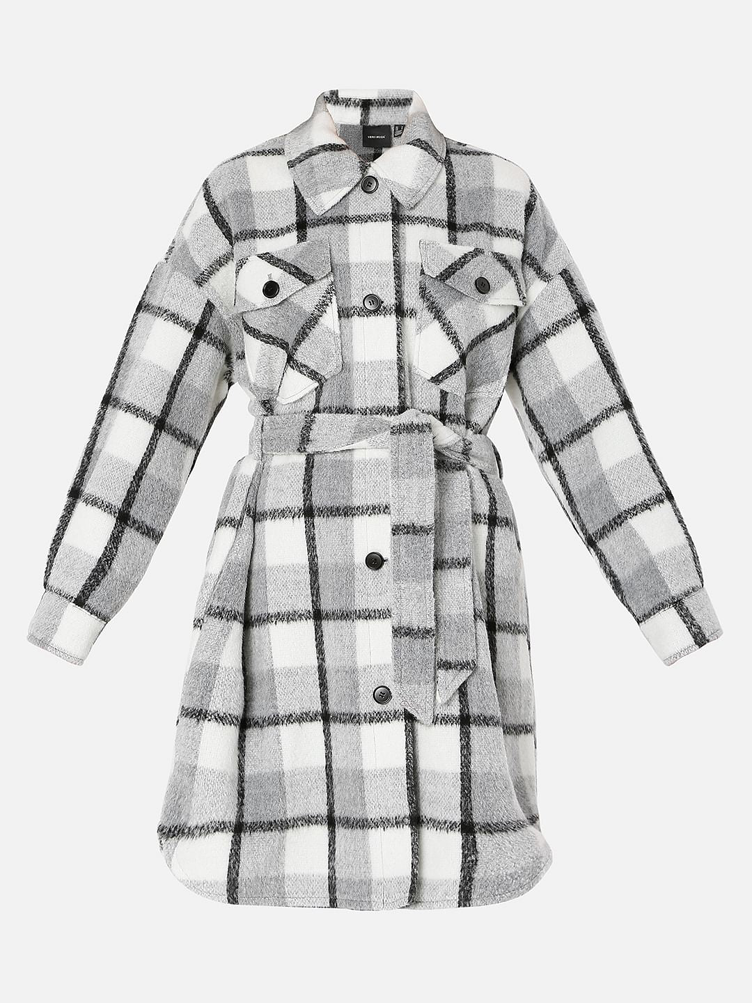 Grey Check Print Coat