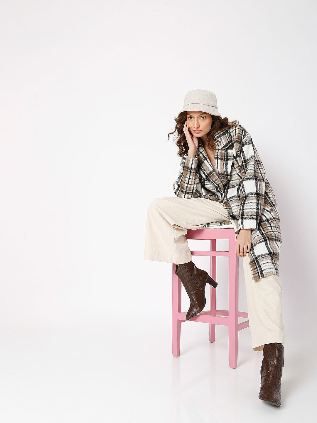 White Check Long Coat