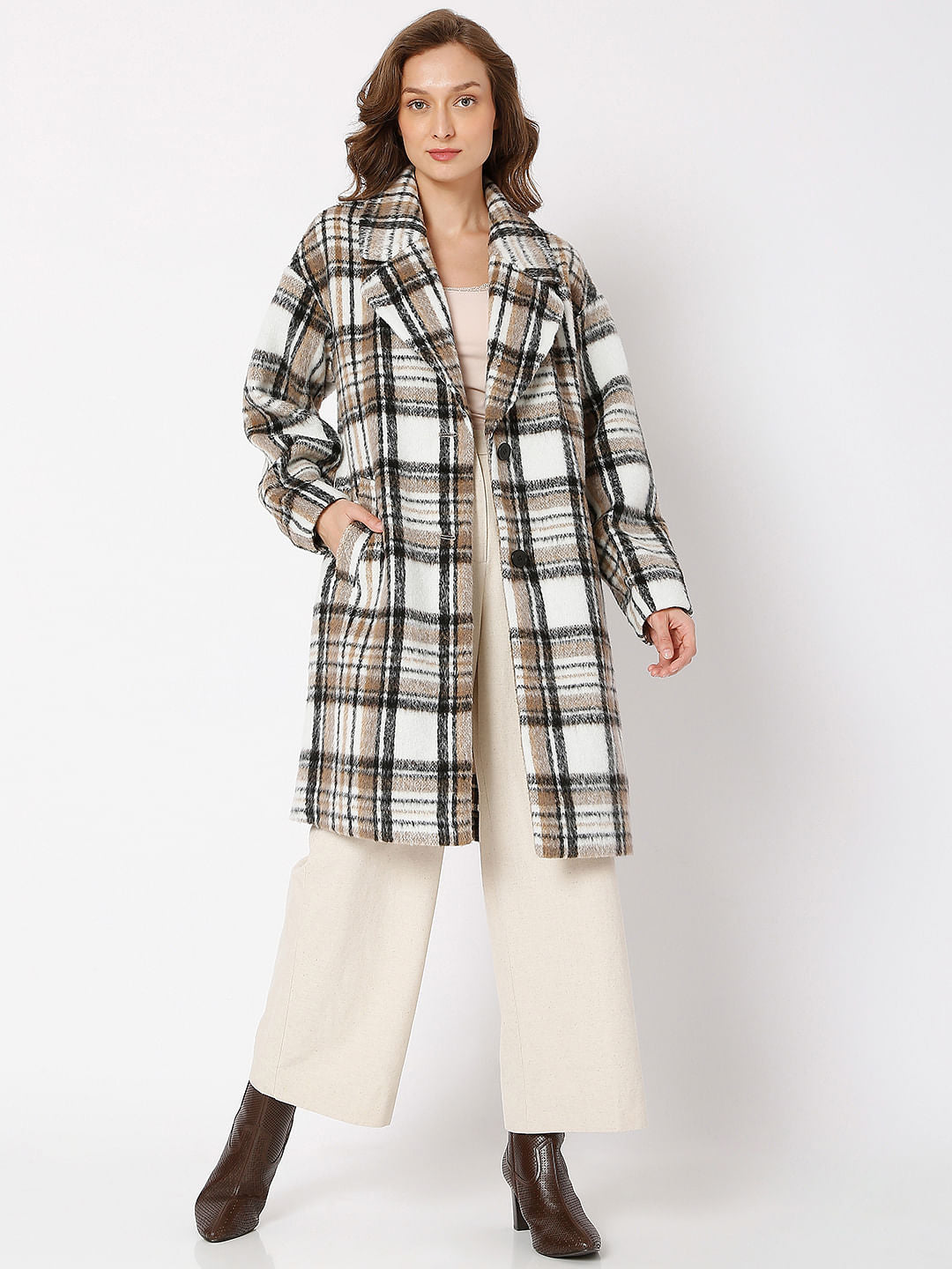 White Check Long Coat